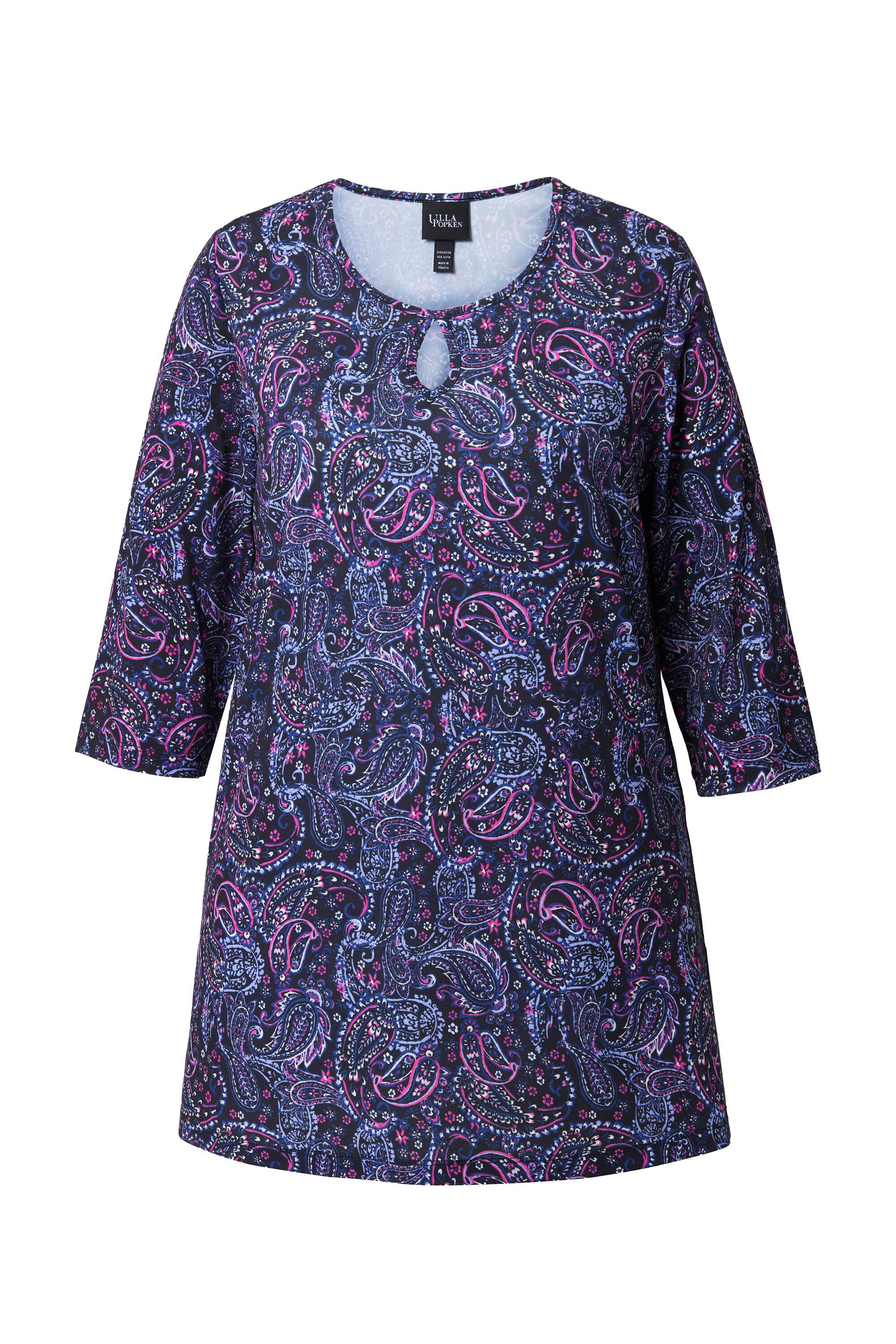 Ulla Popken T-Shirt T-Shirt A-Linie Keyhole Rundhals 3/4-Arm günstig online kaufen