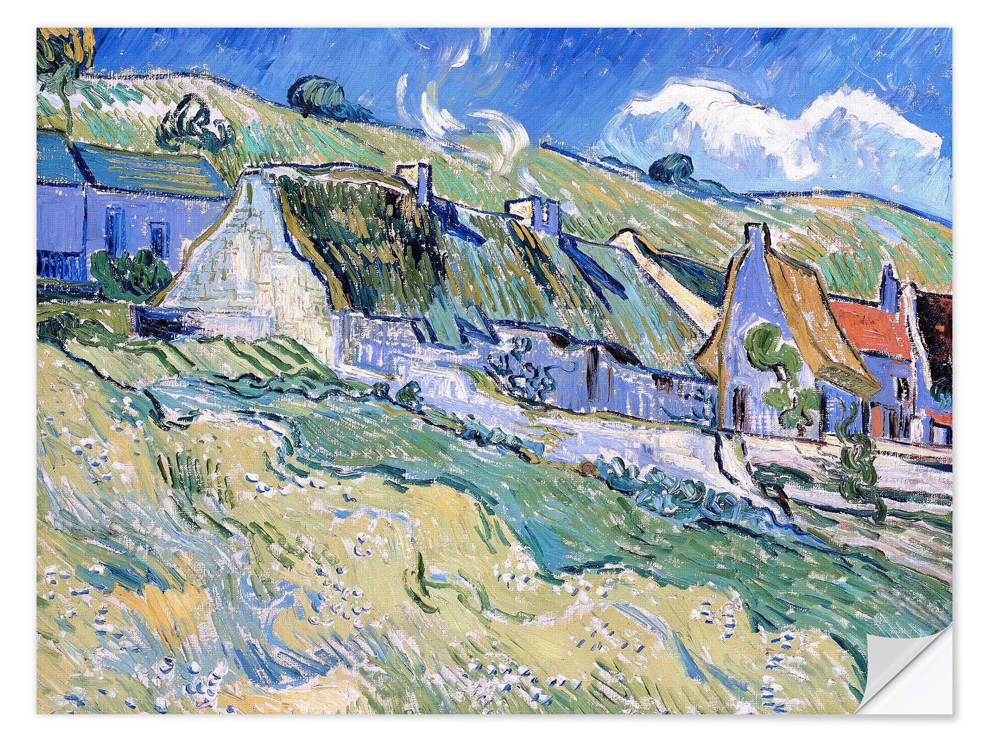 Posterlounge Wandfolie Vincent van Gogh, Strohgedeckte Häuser in Auvers-sur-Oise, Wohnzimmer Landhausstil Malerei
