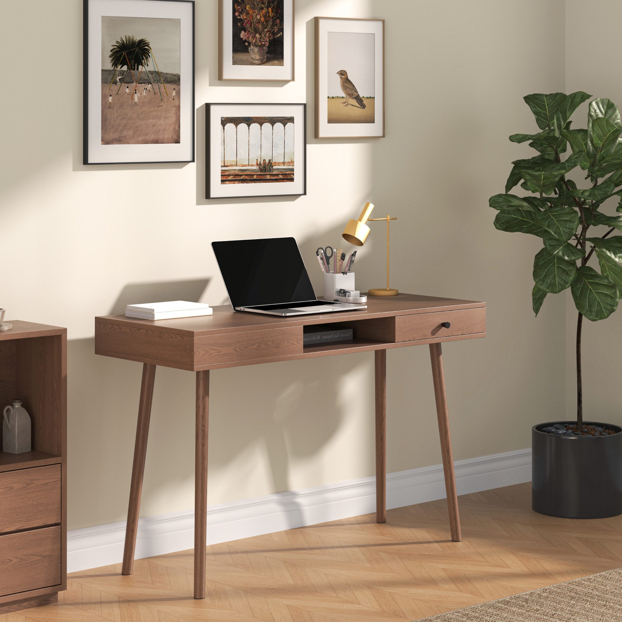 en.casa Schreibtisch, »Habo« Bürotisch 115 x 48 x 75 cm Walnussoptik