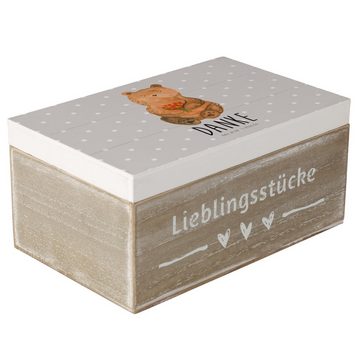 Mr. & Mrs. Panda Dekokiste Dankbär - Grau Pastell - Geschenk, Erinnerungsbox, Teddy, Holzkiste, (1 St)