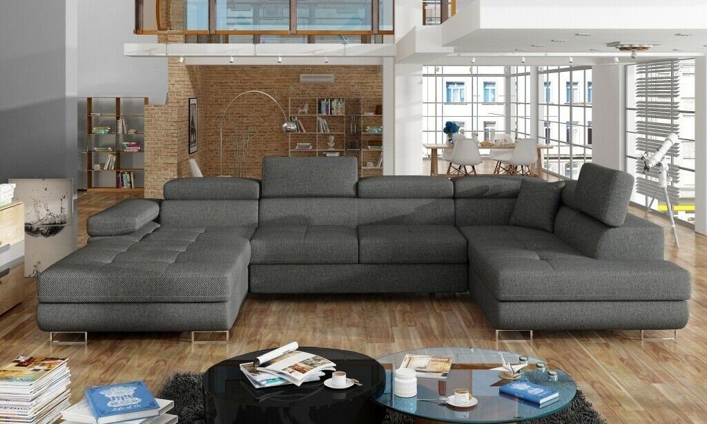 JVmoebel Ecksofa, Stoff U-Form Couch Wohnlandschaft Ecksofa Design Modern Sofa Modern Grau