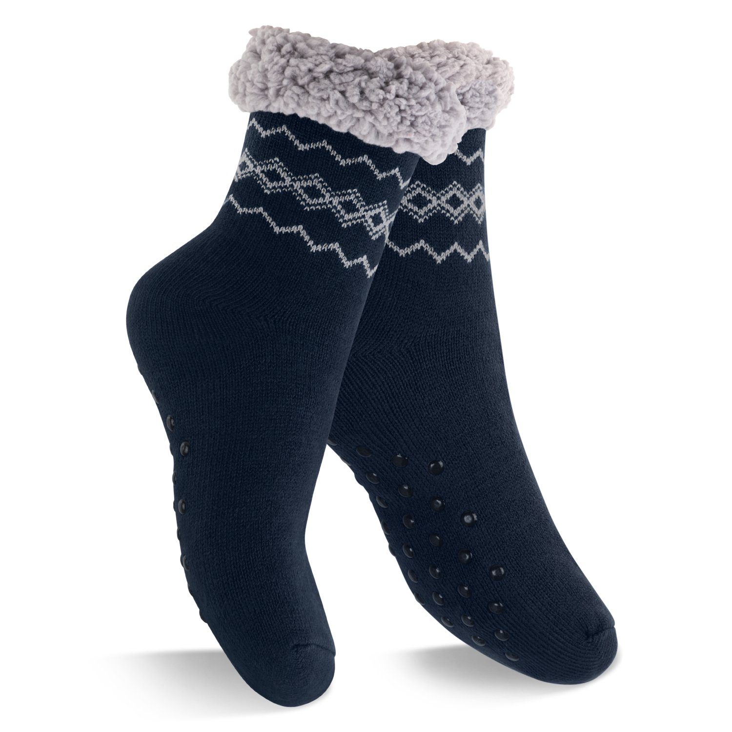 Footstar ABS-Socken Winter Haussocken für Damen & Herren (1/2 Paar) Kuschelsocken Navy