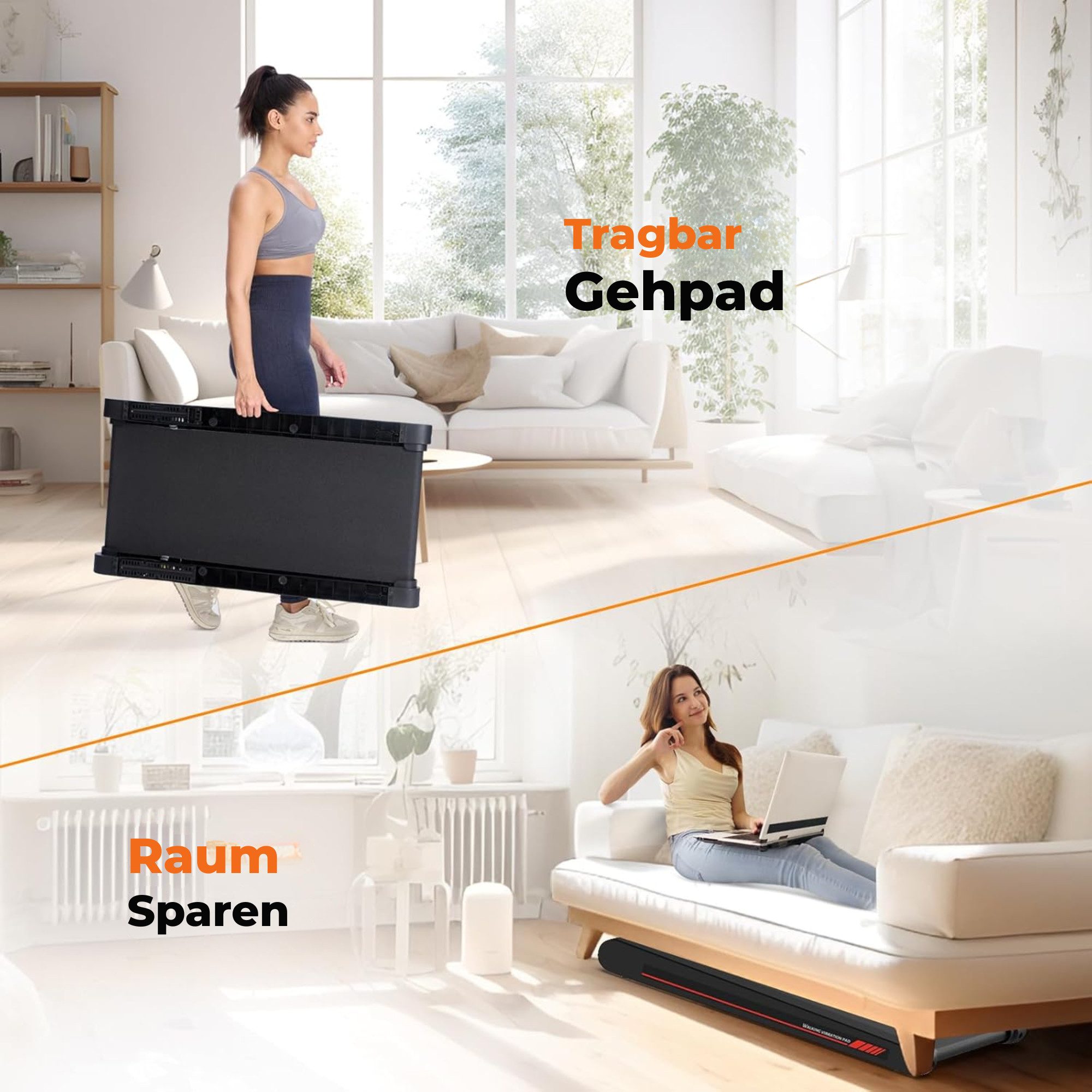 Vivitar Laufband 3-in-1 Multifunktionales Walking & Vibrations Laufband für Zuhause (LEISTUNGSSTARKER UND LEISER MOTOR, PLATZSPARENDES DESIGN, LED-Display, App-Steuerung, leiser Hochleistungsmotor 0,3–6 km/h), Geh- & Schreibtisch-Laufband mit Vibrationsmassage 4 Intensitätsstufen