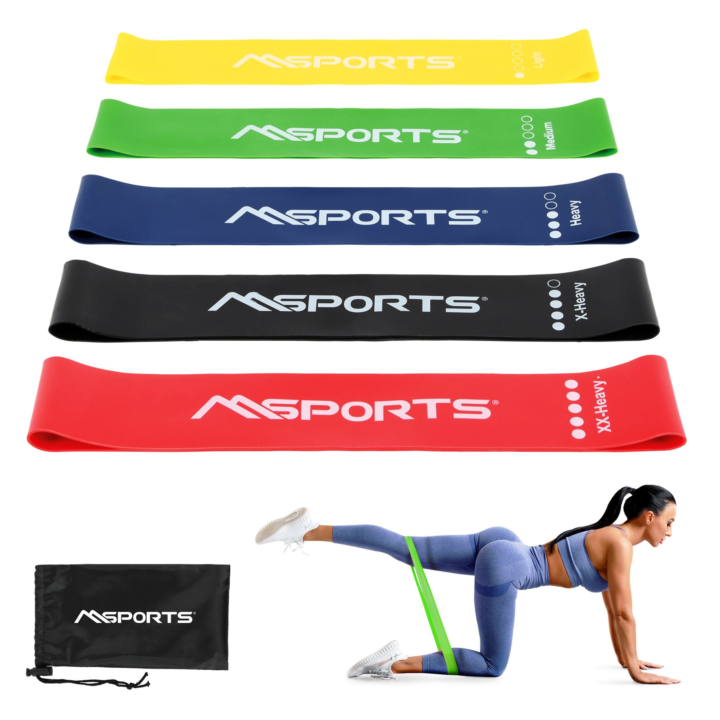 MSports® Schwungtrainingsband Fitnessband 5er Set mit Tragetasche - Widerstandsband Training