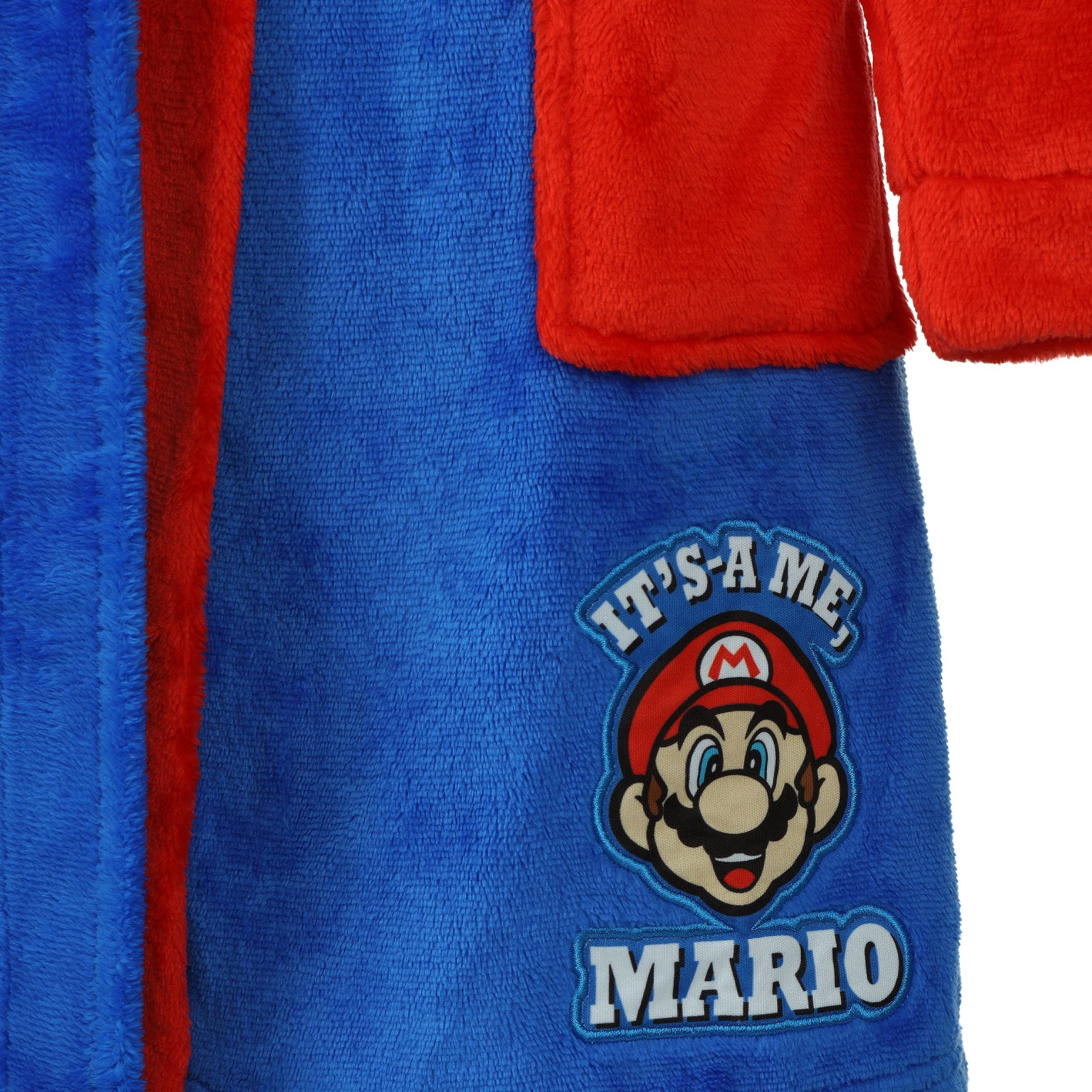Super Mario Bademantel Super Mario Bademantel Morgenmantel, Polyester, Kordel, großes Super Mario Logo