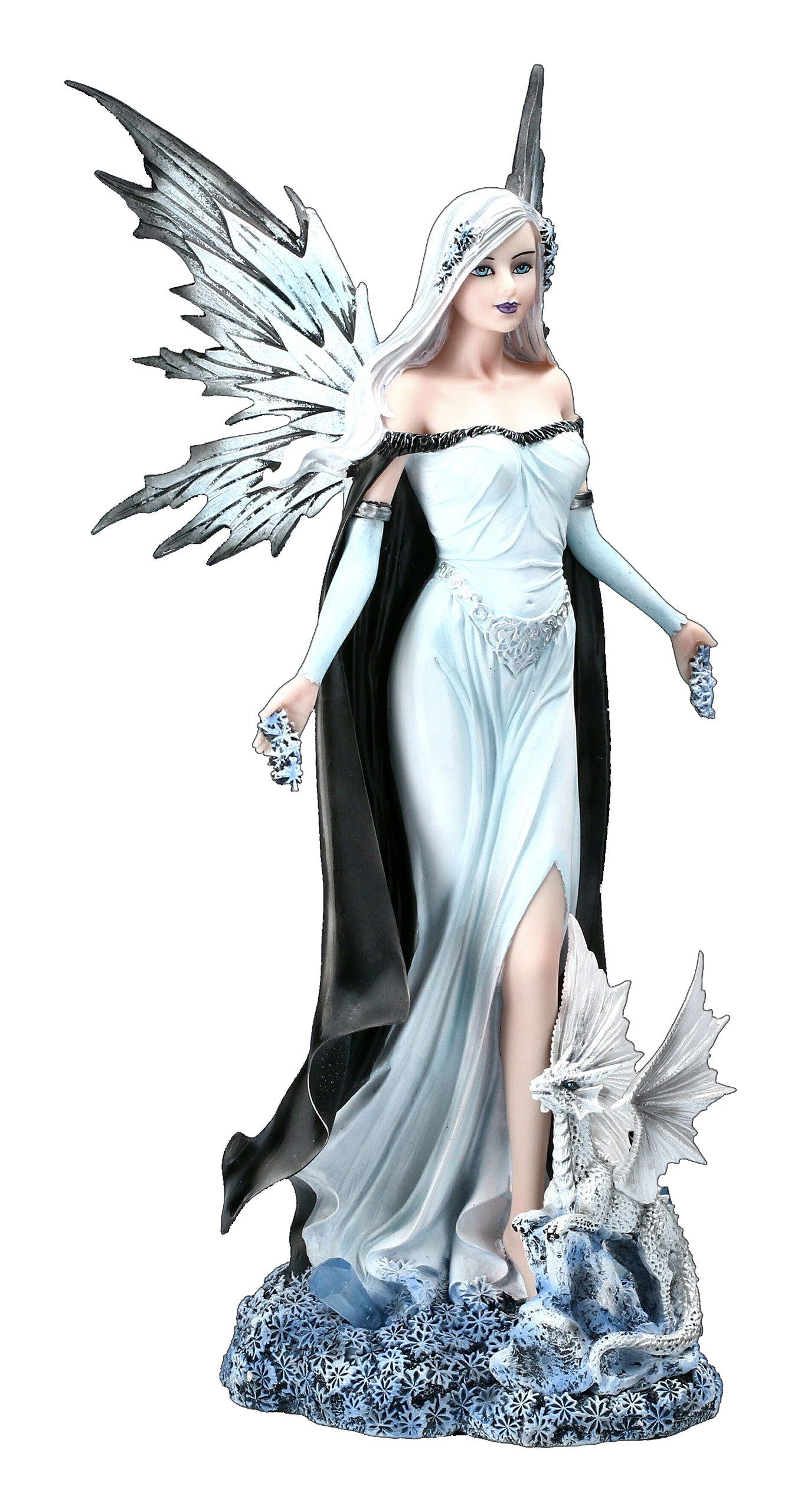 Figuren Shop GmbH Fantasy-Figur Elfen Figur - Winterkönigin mit Drache Fantasy Dekofigur