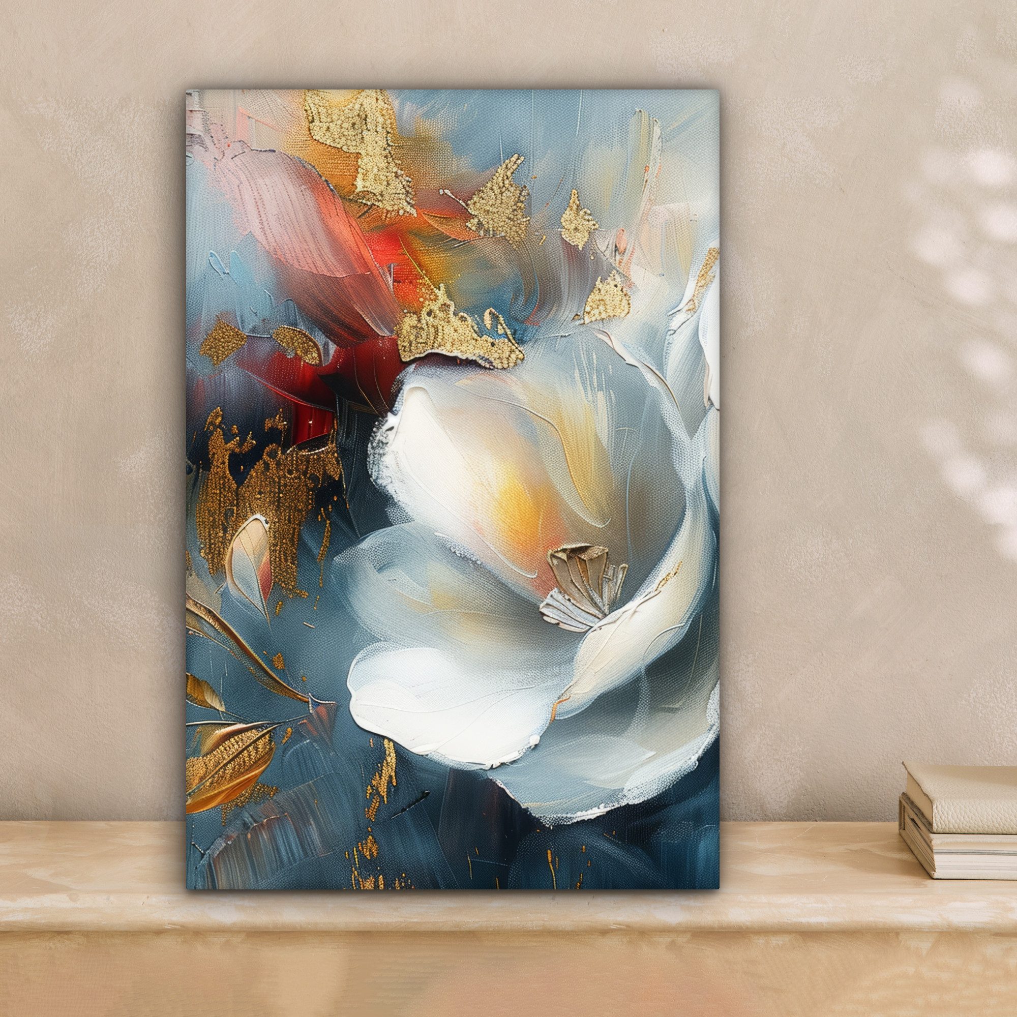 OneMillionCanvasses® Leinwandbild Blumen - Weiß - Gold - Kunst - Abstrakt, günstig online kaufen