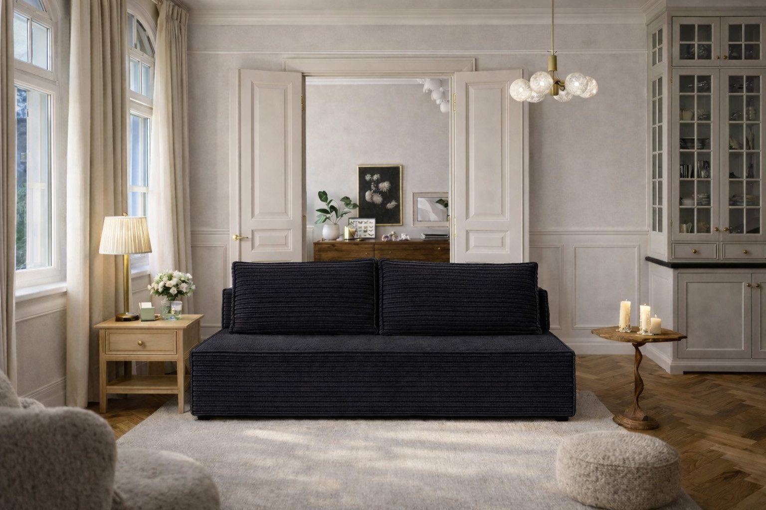 Kaiser Möbel Schlafsofa Sofa mit Bettkasten, DUO Cordstoff, Modernes Schlafsofa aus Cordstoff mit Bettkasten