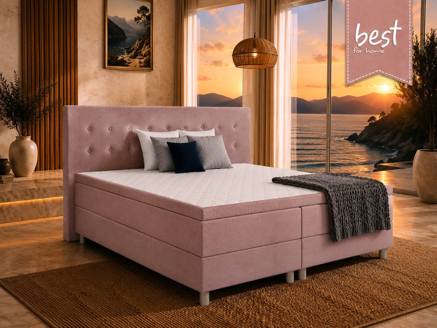 Best for Home Boxbett Neo Sawana Komfortable Bonellfederkernmatratze mit 5 cm Topper (Komplettbett, 4-St., 90x200 120x200 140x200 160x200 180x200 200x200), 7-Zonen-Bonnellfederkernmatratze, ergonomischer Schlafkomfort