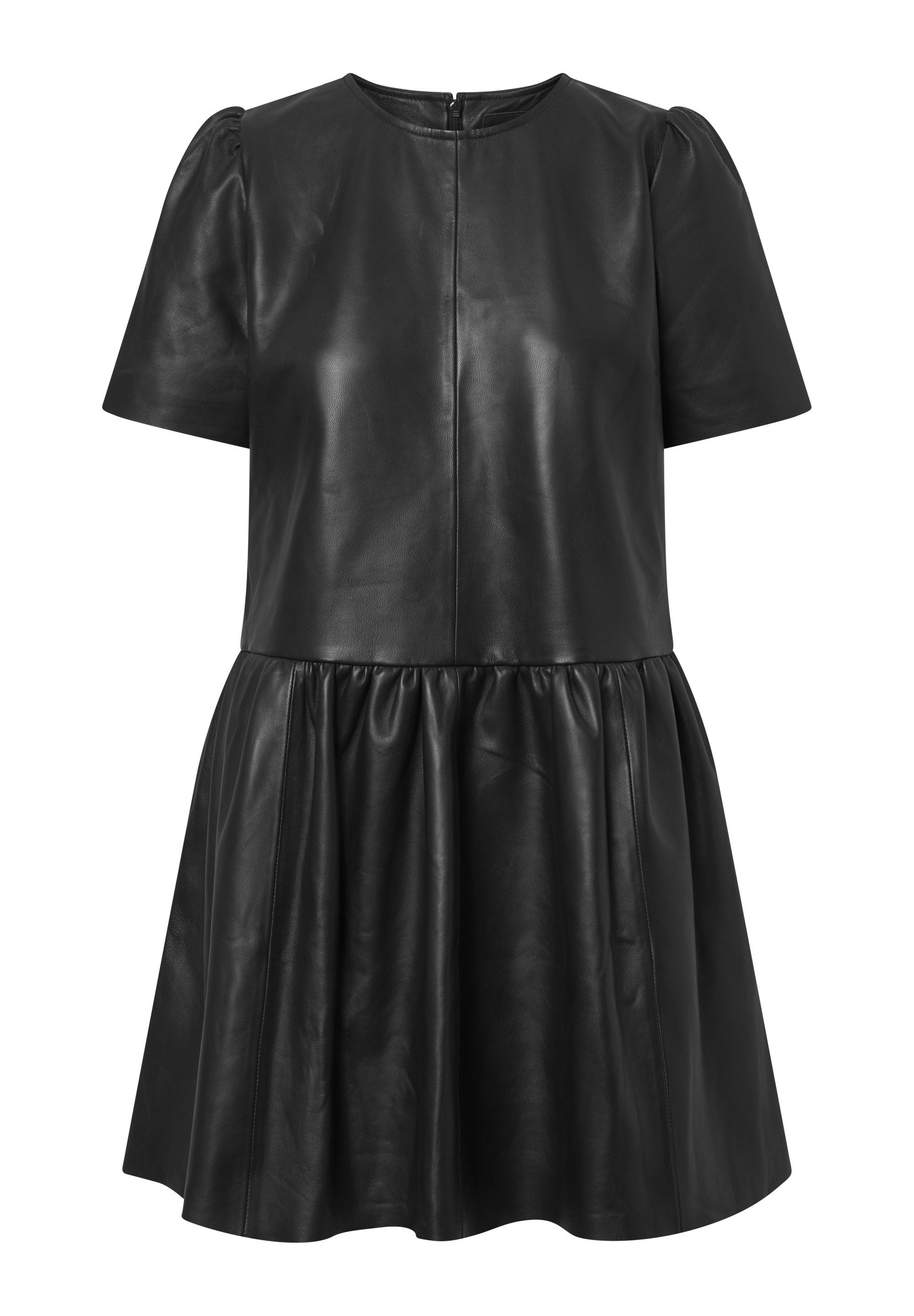 Bolongaro Trevor Midikleid SMOCK Lederkleid, Kurze Puffärmel, Ausgestellter günstig online kaufen
