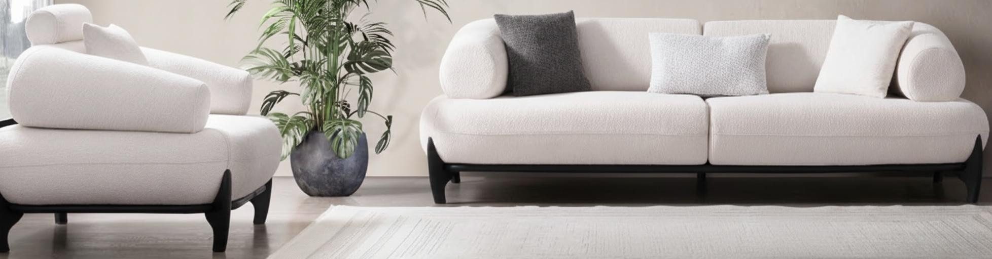 JVmoebel Polstergarnitur Weißes modernes 2 tlg Wohnzimmer-Set Stoff 3-Sitzer-Sofa & Sessel