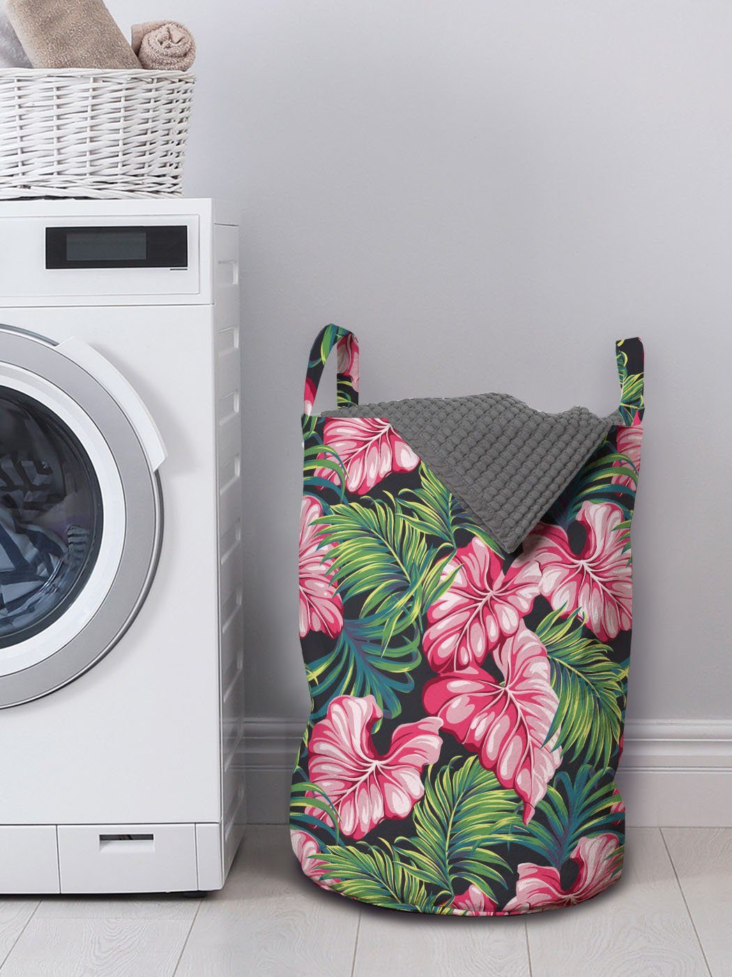 Abakuhaus Wäschesäckchen Wäschekorb Wiederholung Kordelzugverschluss Aloha Waschsalons, mit Hawaiianischen Monstera für Griffen