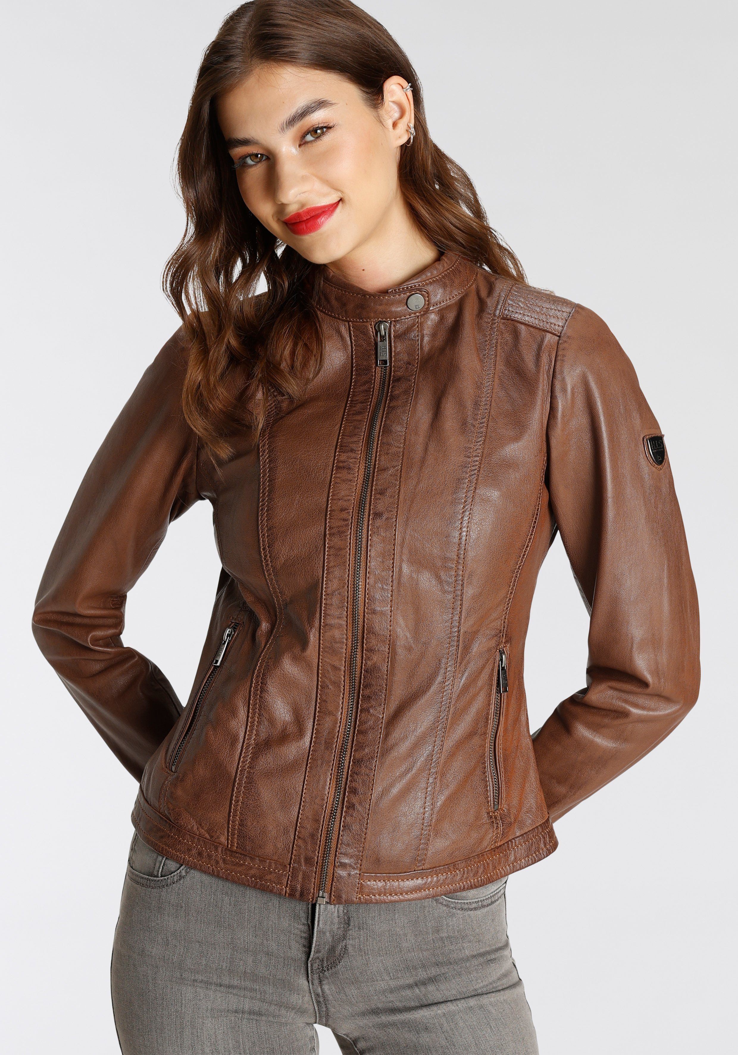 H.I.S Lederjacke aus Lammleder, figurbetonter Schnitt, mit Stehkragen günstig online kaufen