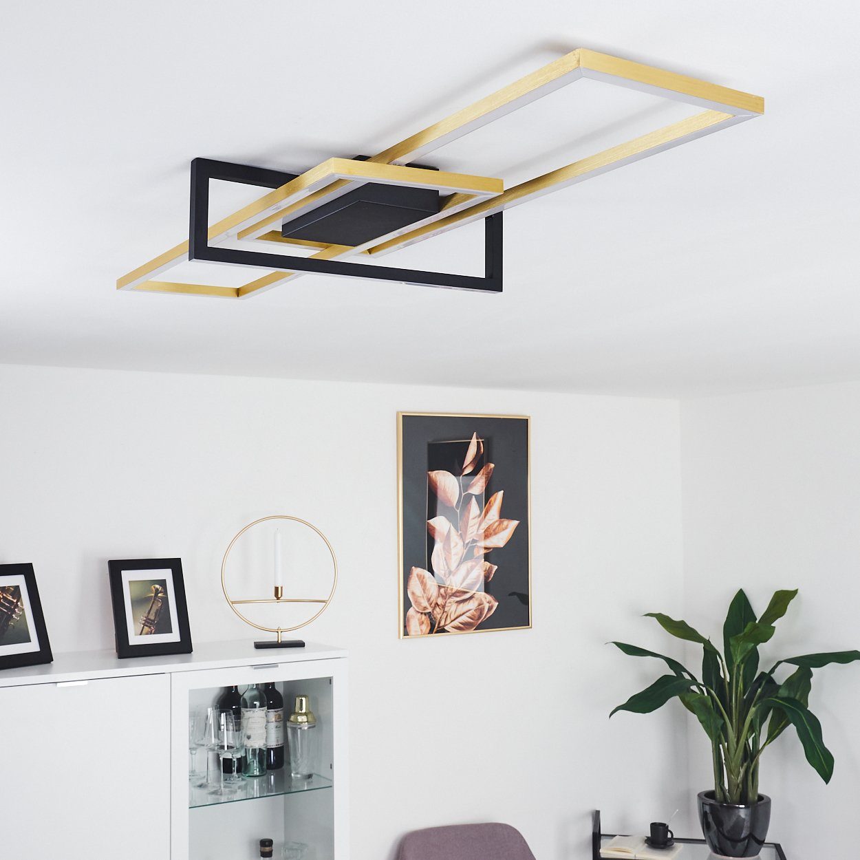 3000 aus 3 Watt, Metall Kunststoff »Muina« Zimmerlampe Kelvin, Schwarz/Weiß in Lumen Deckenleuchte 3900 über max. hofstein Gold, Stufen in Lichtschalter 1xLED und dimmbar, 34 und