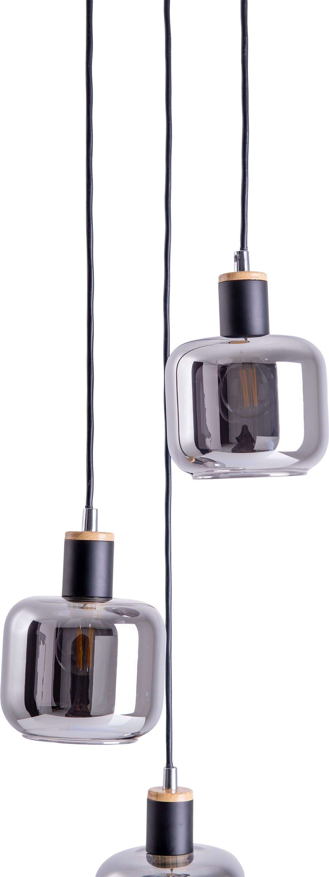 näve Pendelleuchte Fumoso, ohne Leuchtmittel, Glasschirme dunkel getönt (rauchoptik) 3xE14 Höhe 123cm schwarz natur – Bild 4 von 5