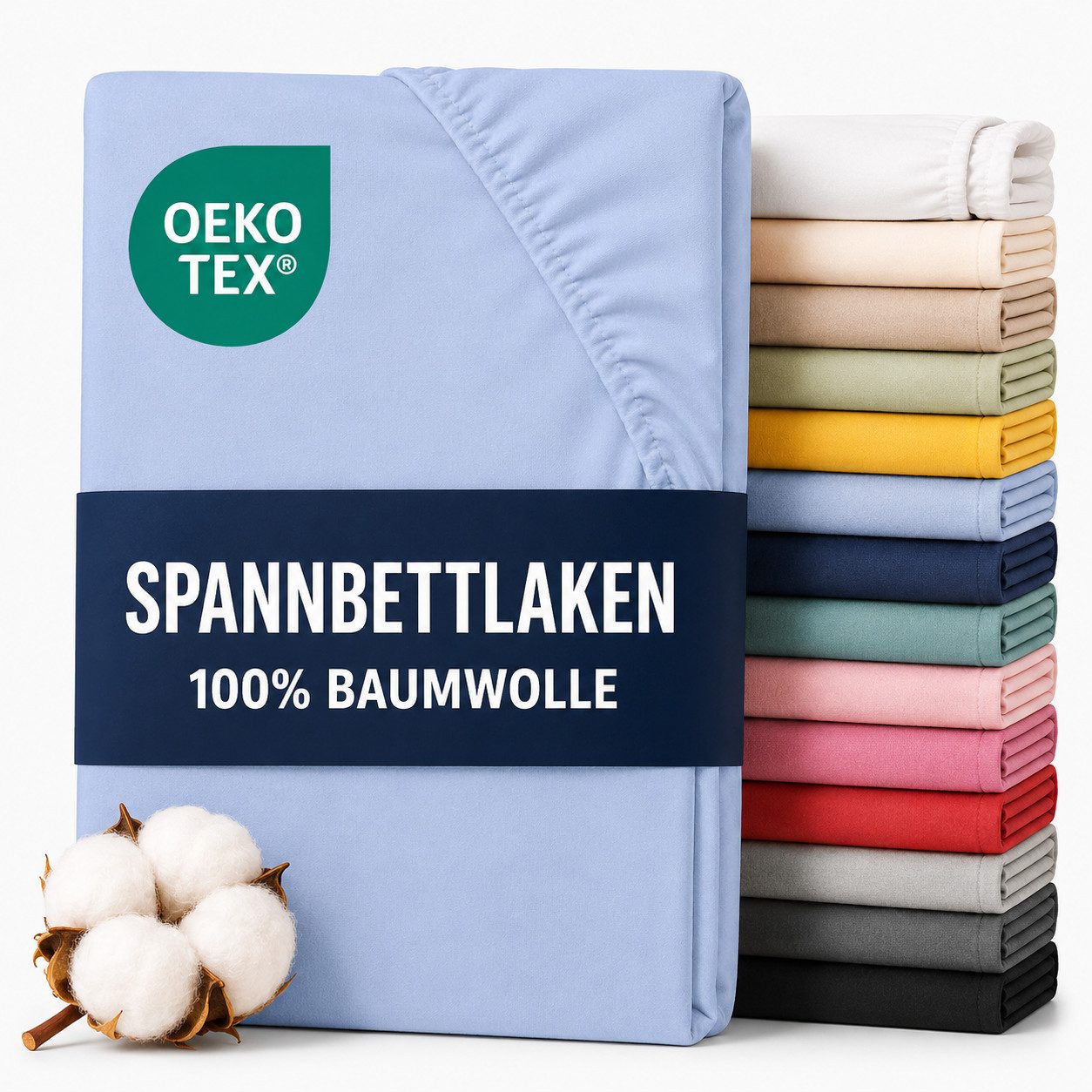 Komfortec Spannbettlaken Premium Jersey Bettlaken 90x200, 140x200, 160x200, 180x200, 200x200 cm, 100% Baumwolle (135g/m), Gummizug: Rundum, (1 Stück), OEKO-TEX® Standard 100, für Matratzen bis 25 cm Höhe, Hotelqualität