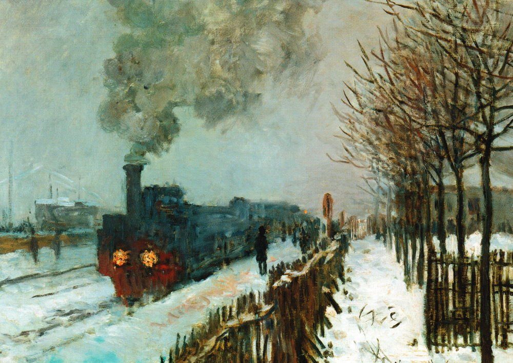 "Eisenbahn Lokomotive" Kunstkarte Postkarte Schnee Monet Claude oder im Die