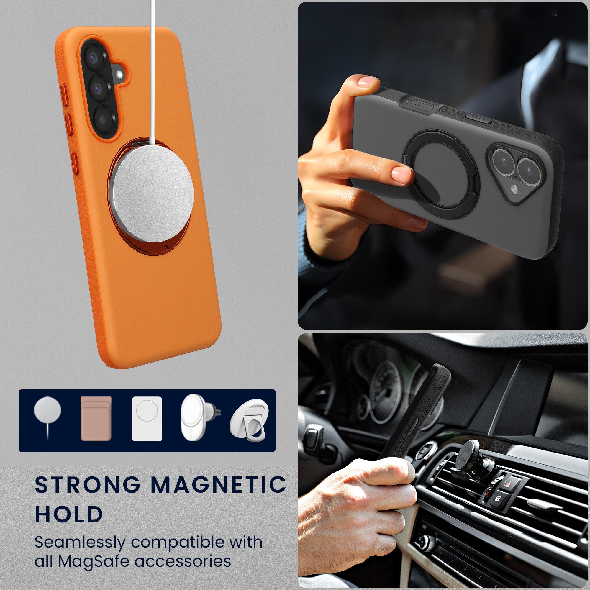 kwmobile Smartphone-Hülle Case mit 360° Standring für Samsung Galaxy A56 5G Hülle, Hardcase mit drehbaren Kickstand kompatibel mit MagSafe – Bild 5 von 5