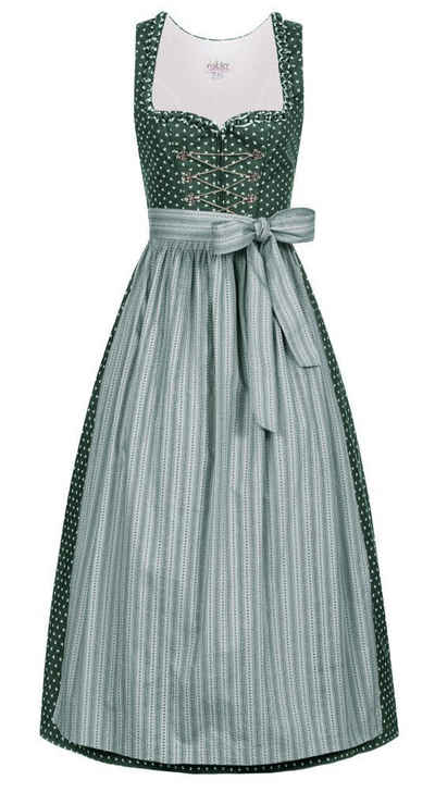 Nübler Dirndl Damen Dirndl lang im Landhausstil, Rocklänge 90cm (Dirndl Set lang THEA, 2-tlg., Dirndl Kleid mit Schürze) Moderne Tracht im bayerischen Stil - Trachtenmode Damen