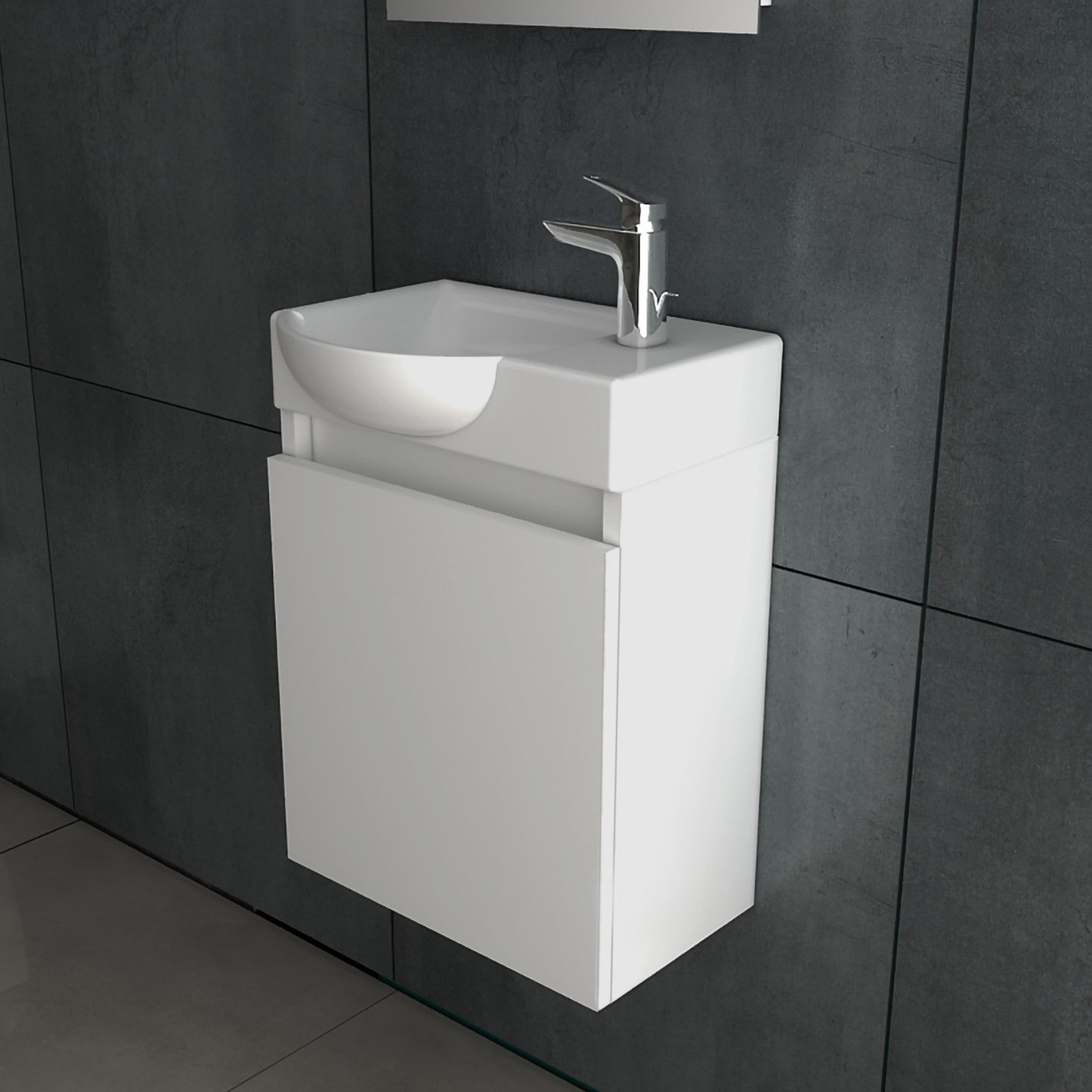 Alpenberger Badezimmer-Set Vormontiert, Waschtisch mit Unterschrank, Waschbeckenunterschrank Weiß, (Komplett-Set, 2-St., Badmöbel Set bestehend aus Waschbecken und Unterschrank), Badschrank mit Softclose Funktion, Waschplatz fürs Bad & Gäste WC