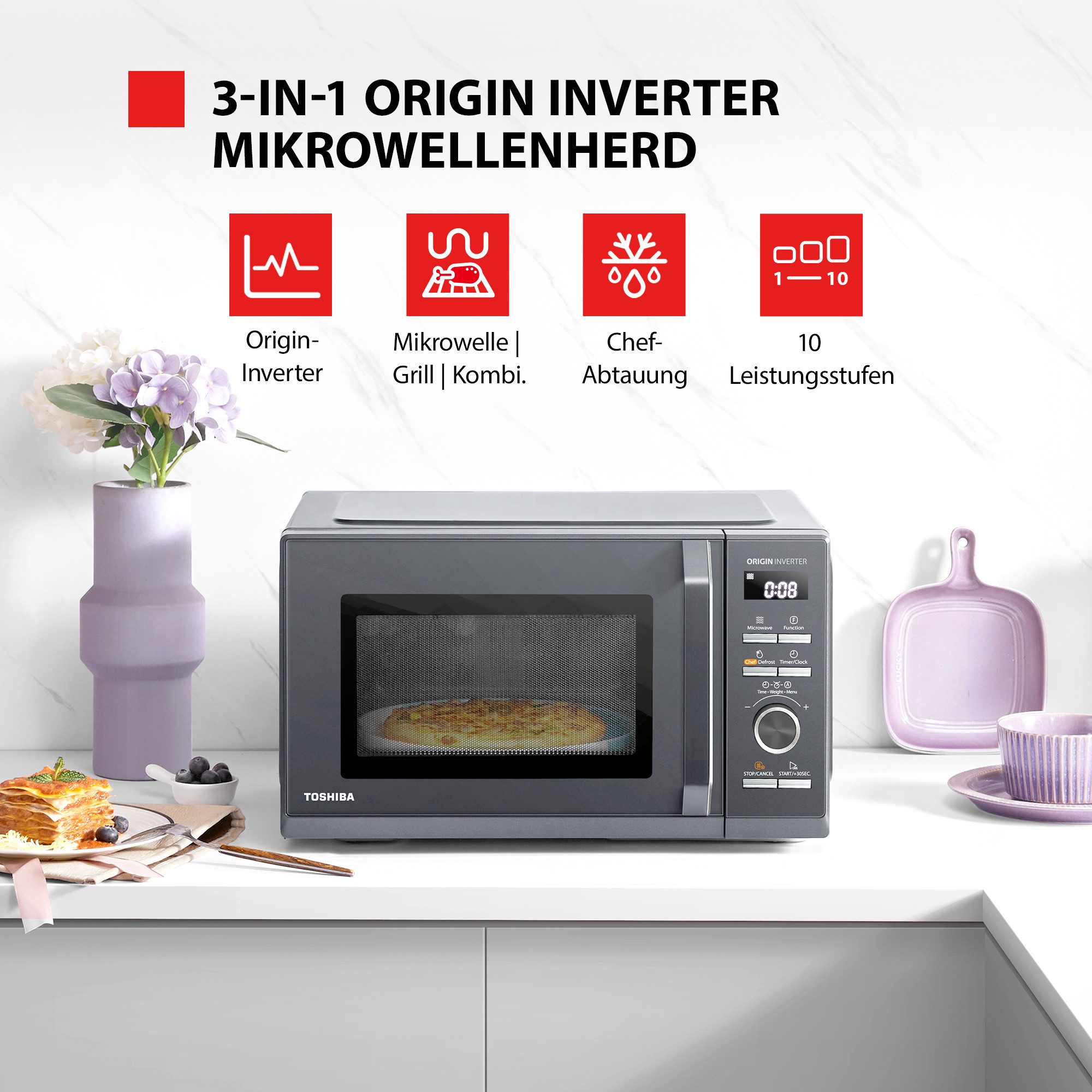 Toshiba Mikrowelle MW3-AG25PFI (MG), Grill, Mikrowelle, 25 l, mit Grill