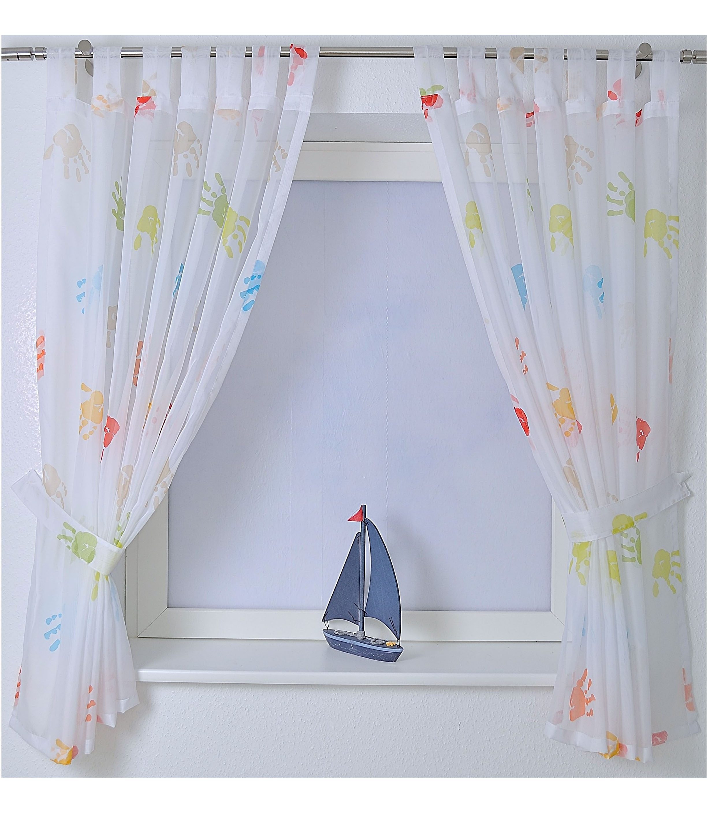 Kutti Gardine Hände (1 St), Schlaufen, transparent, mit einem Raffhalter, Kindergardine, bedruckt, bunt