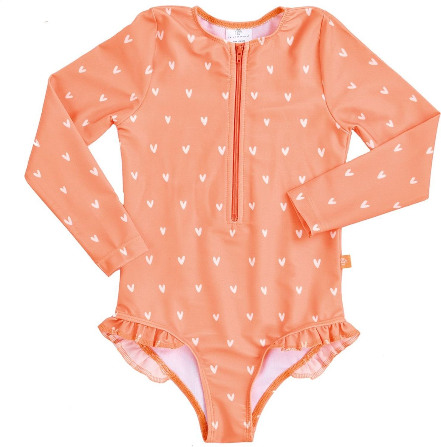 Mädchen Swim Swim Langarm-UV-Badeanzug, Muster für Badeanzug Herzen orange Essentials Essentials