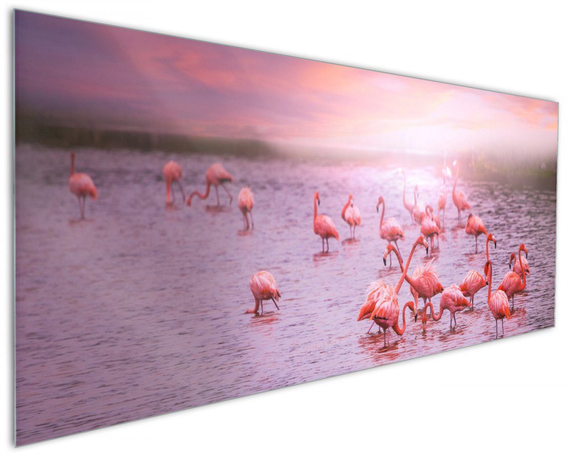 Flamingos bei Küchenrückwand Wallario Rosa Sonnenuntergang, (1-tlg)