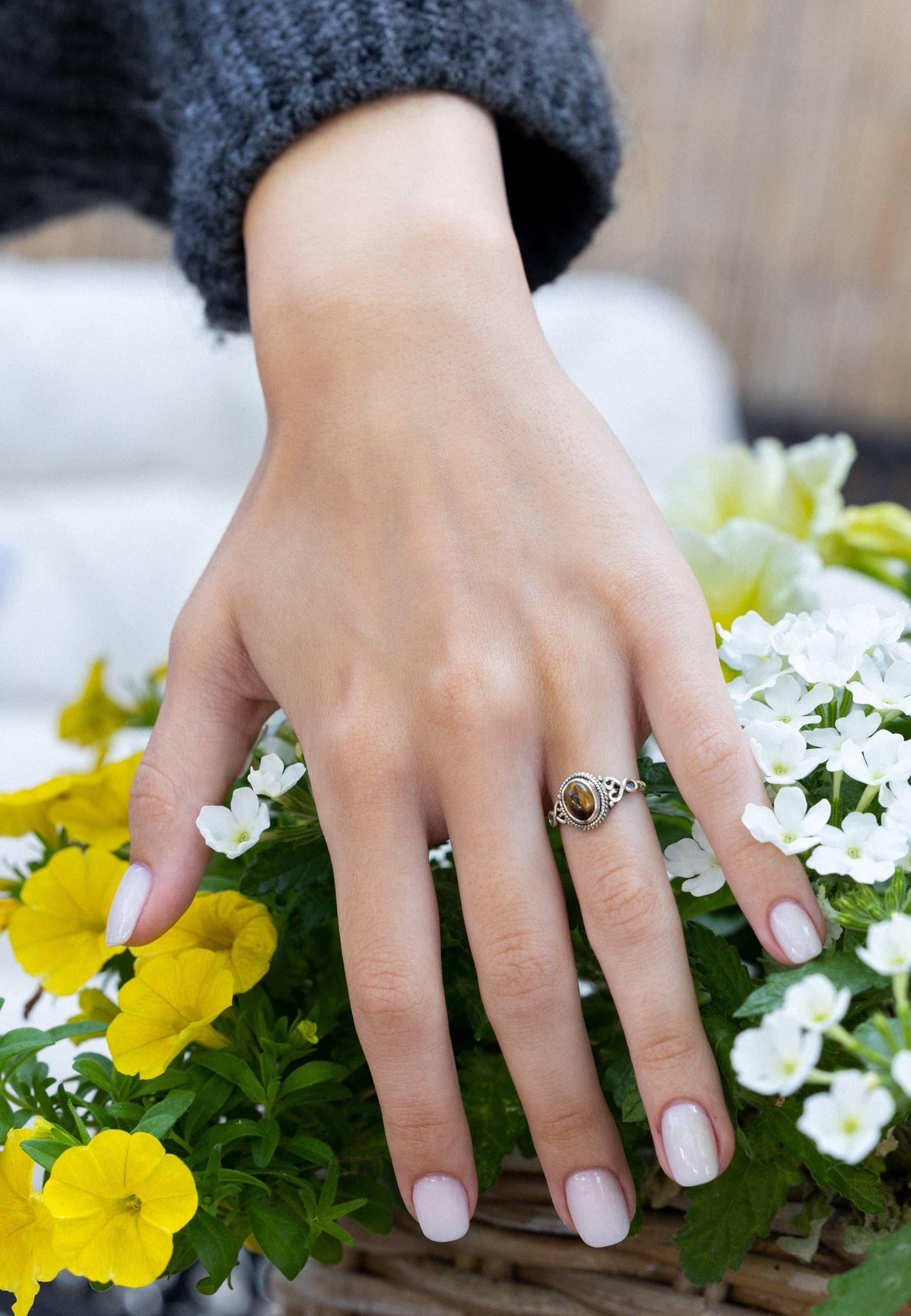 mantraroma Schmuckset 925er Silber mit Tigerauge (Schmuckset aus 925 Silber)