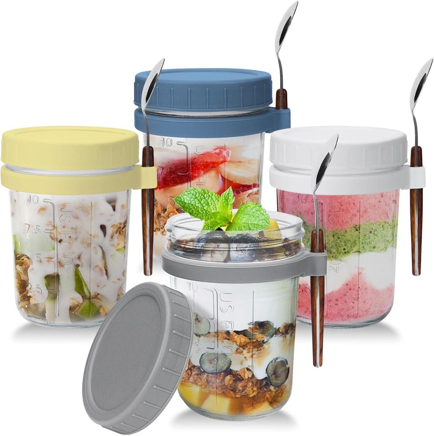 LuxusKollektion Одноразовые очки Müslibecher to go mit Deckel und Löffel, 4er