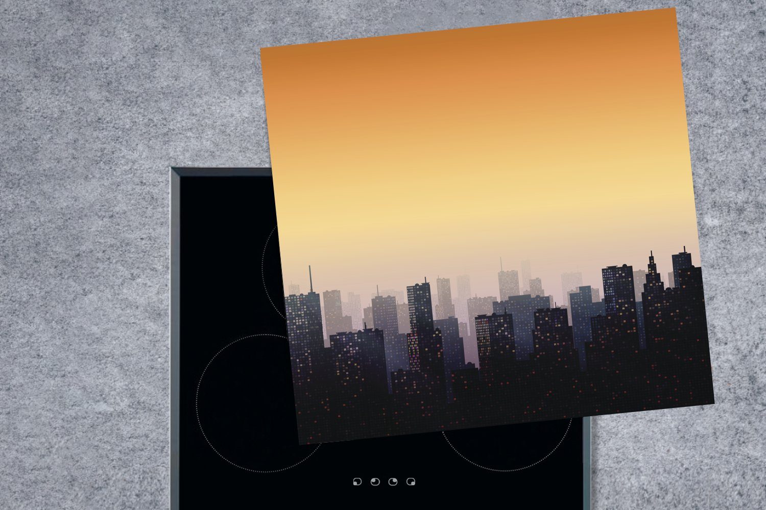 Sonnenuntergang, (1 küche bei Vinyl, Eine Ceranfeldabdeckung, Arbeitsplatte Illustration 78x78 der tlg), Stadt für MuchoWow Dämmerung cm, Herdblende-/Abdeckplatte einer