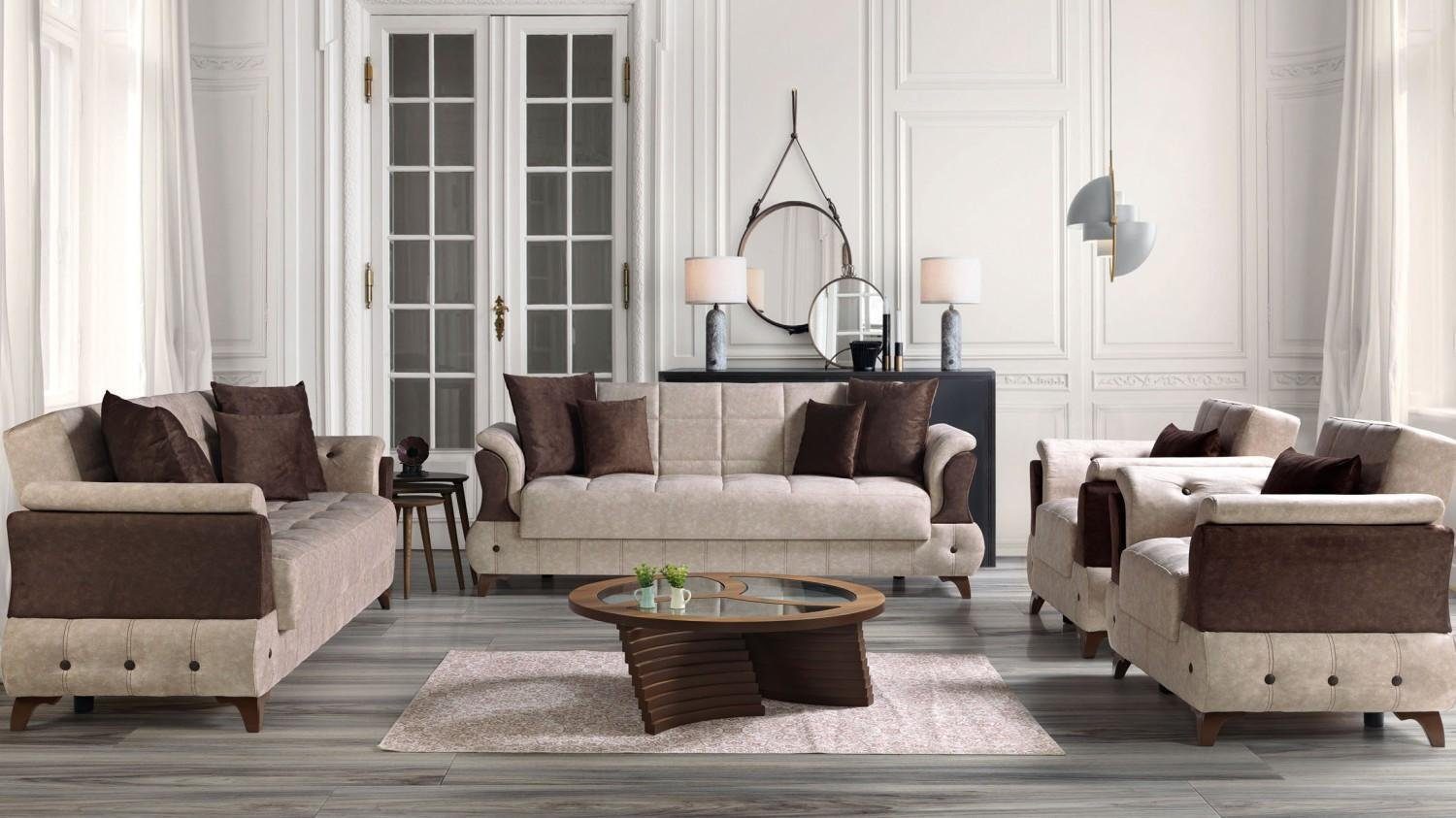 JVmoebel Wohnzimmer-Set Modern Sofagarnitur Sessel Textil Sofa Luxus Komplett Luxus, (3 Sitzer / 2 Sitzer / 2x Sessel), Made In Europe