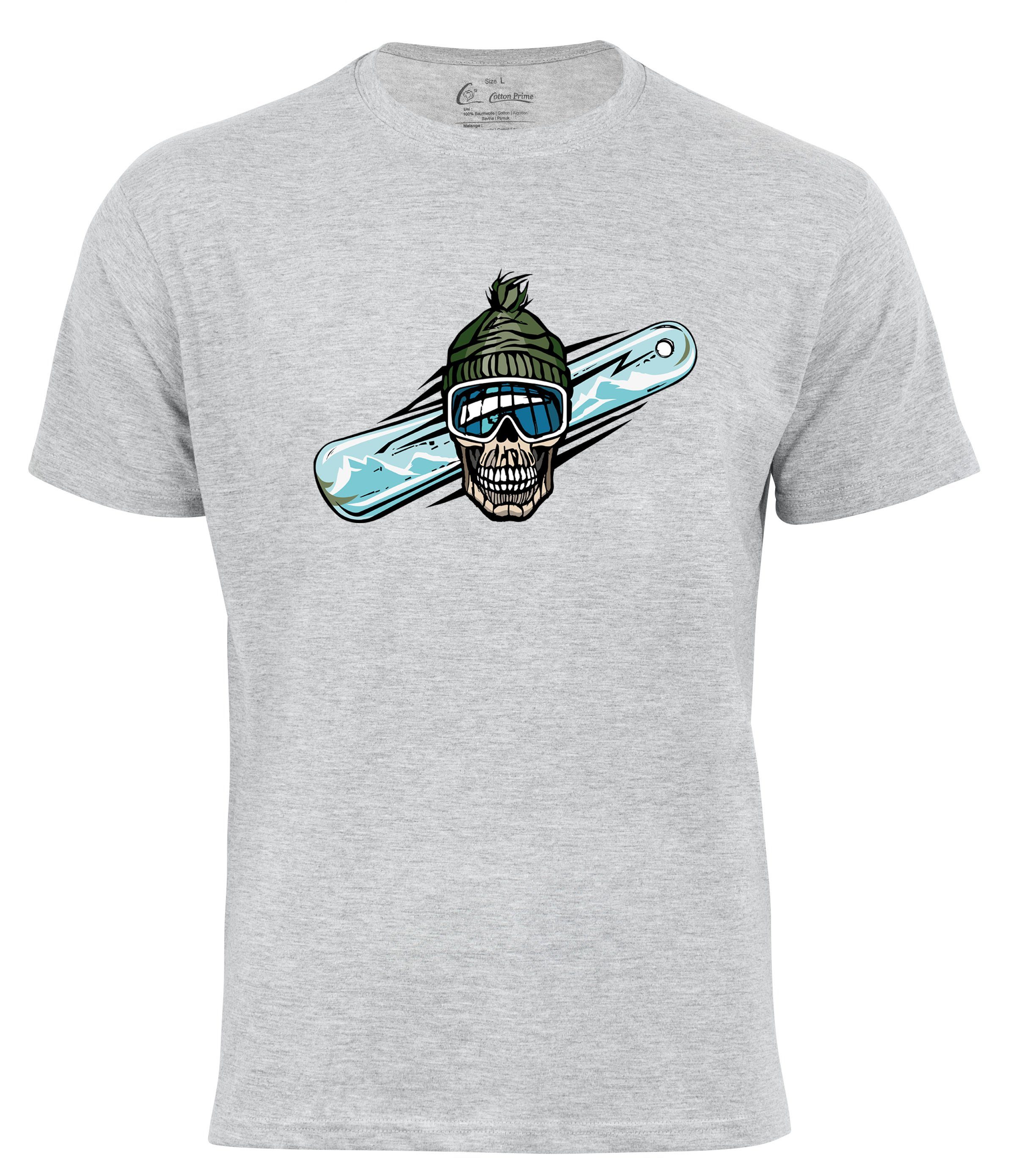 Cotton Prime® T-Shirt Skull on Snowboarding grau