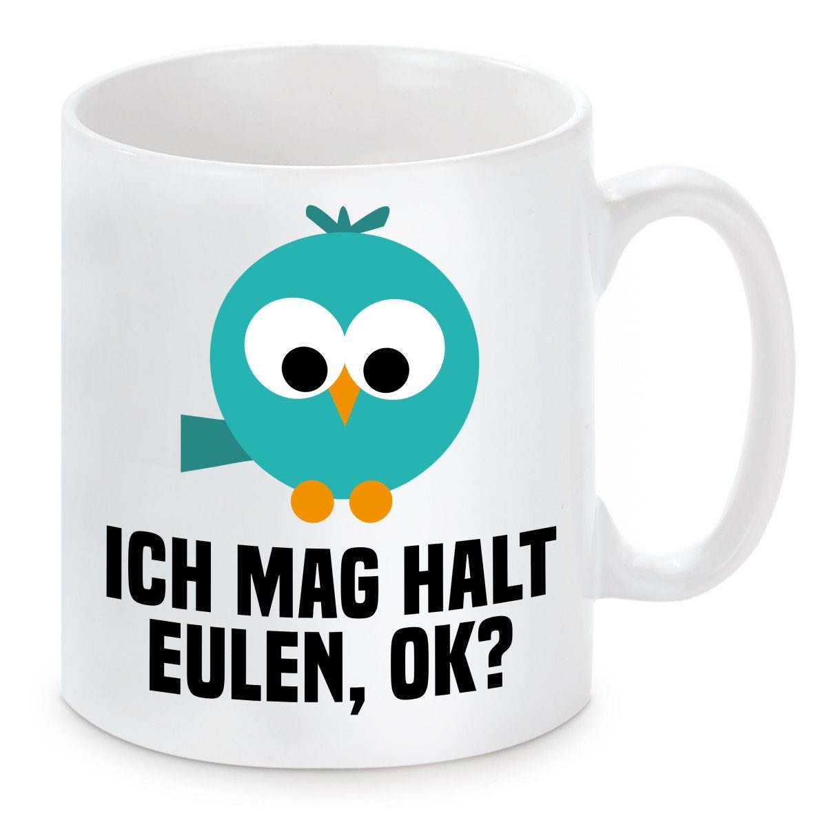 Herzbotschaft Tasse Kaffeebecher mit Motiv Ich mag halt Eulen, ok?, Keramik, Kaffeetasse spülmaschinenfest und mikrowellengeeignet | Tassen