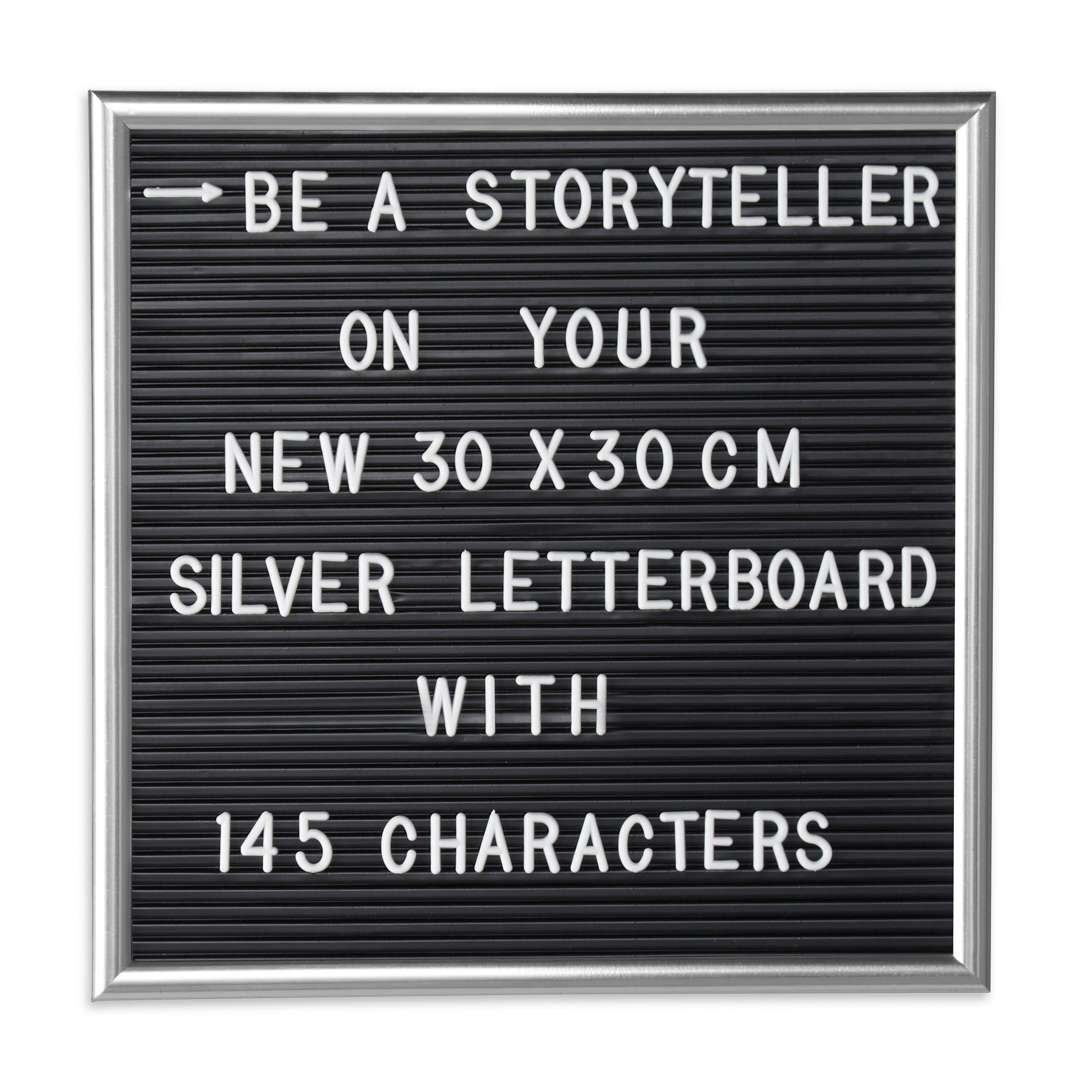 relaxdays Memoboard Letterboard 30 x 30 cm, (145-tlg), silber