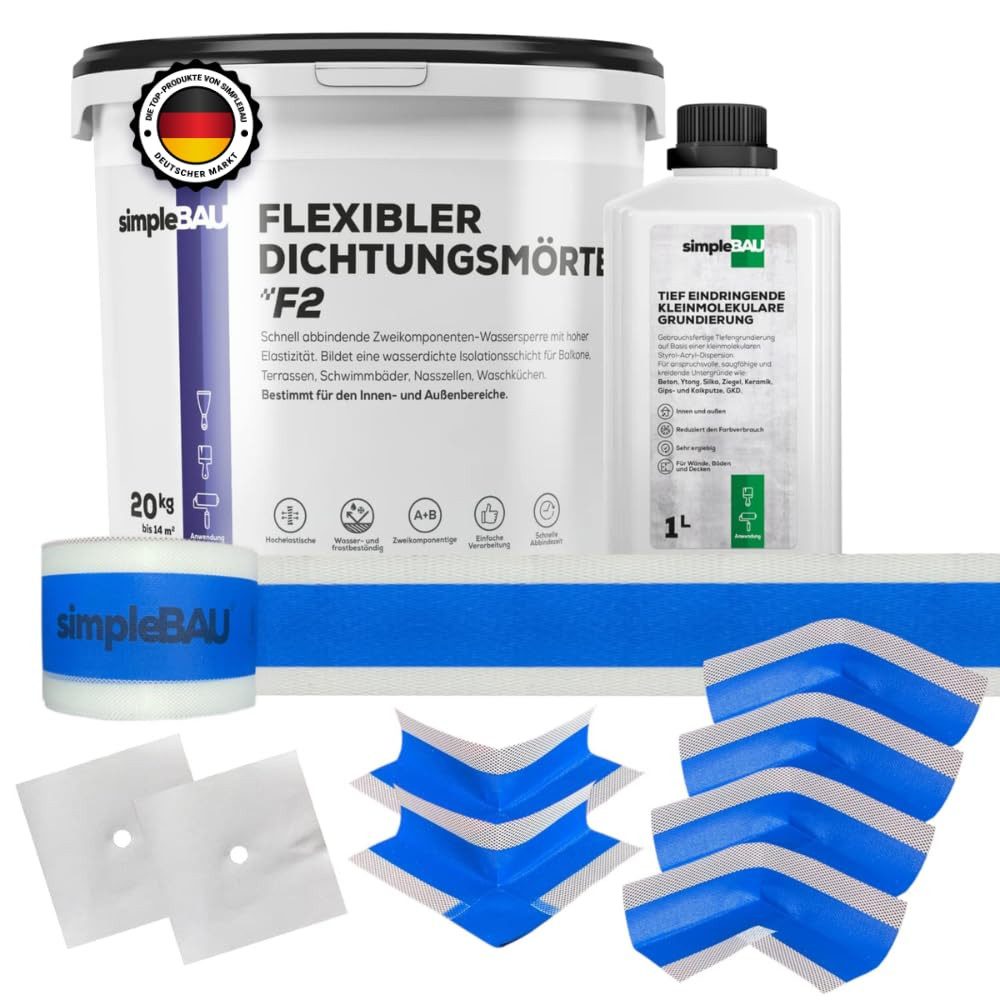 simpleBAU Dichtstoff, Abdichtungsset: Dichtungsmasse 20kg + Tiefengrund 1L + 10m Dichtband, (6-tlg)