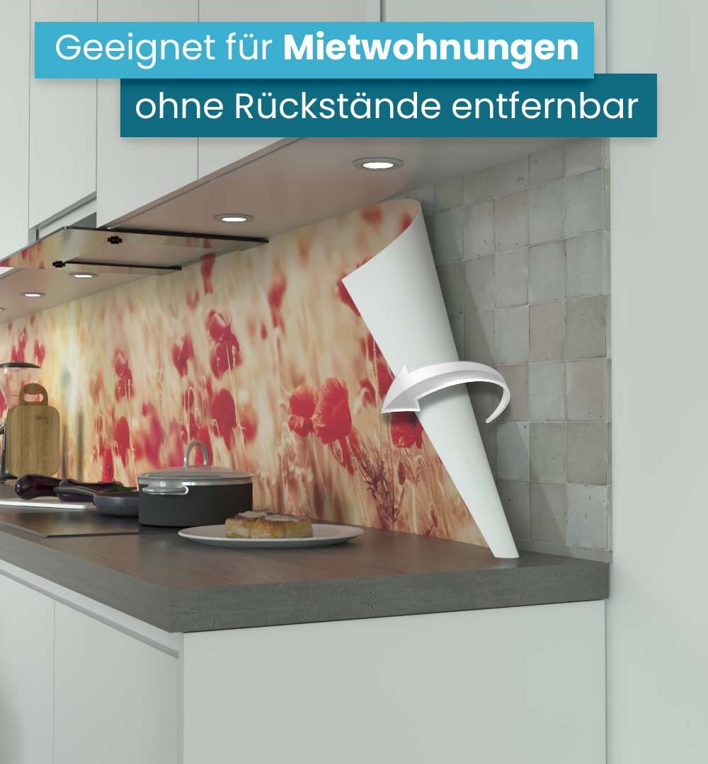 MyMaxxi Küchenrückwand Küchenrückwand selbstklebend Mohnblumen Spritzschutz Folie, (Klebefolie Küchenrückwand aufgerollt B 60 cm x H 60 cm), Red Flower B 60 cm x H 60 cm