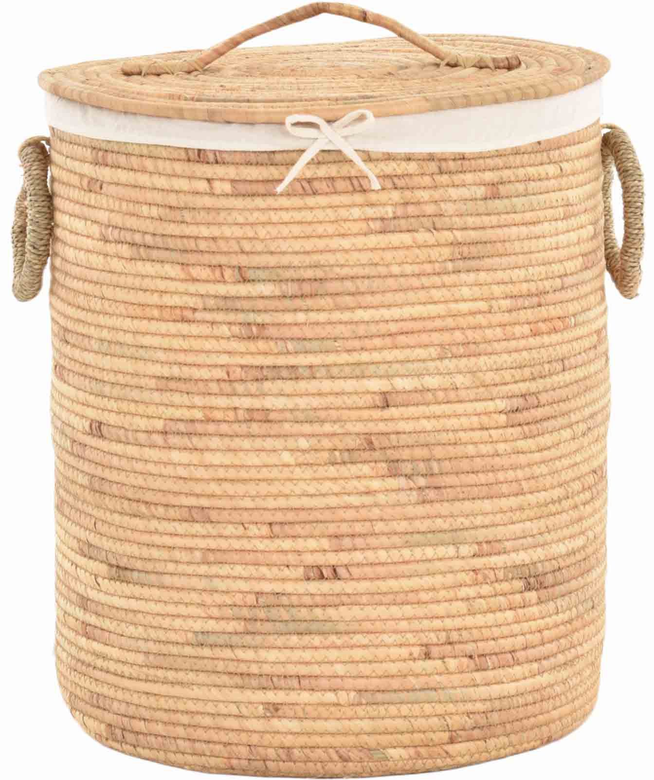 Krines Home Flechtkorb Seegras Wäschekorb Wäschetonne rund Wäschesammler (Natur, Ø45cm), mit Deckel