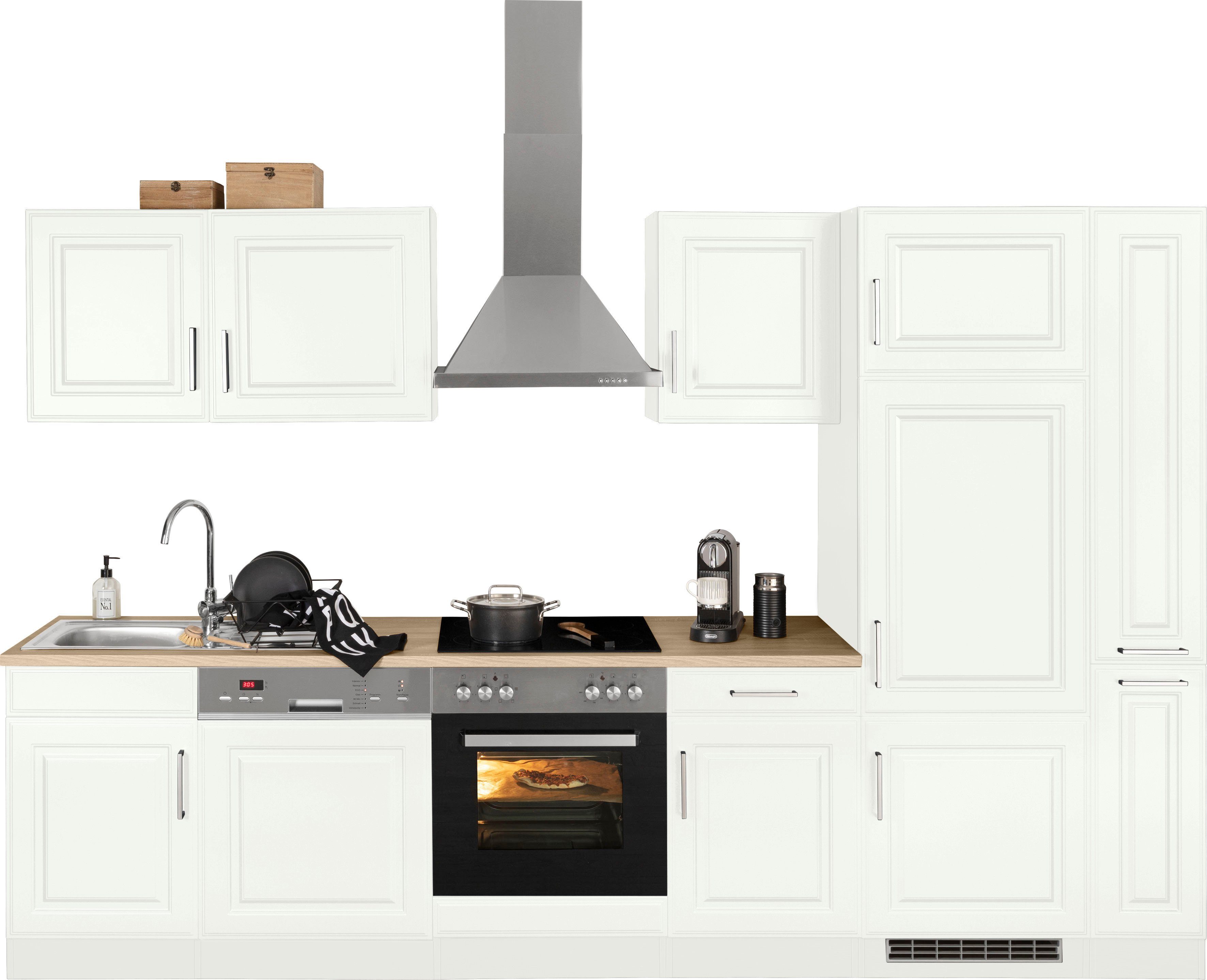 HELD MÖBEL Küchenzeile Stockholm, Breite 310 cm, mit hochwertigen MDF  Fronten im Landhaus-Stil, Wahlweise mit Aufbauservice