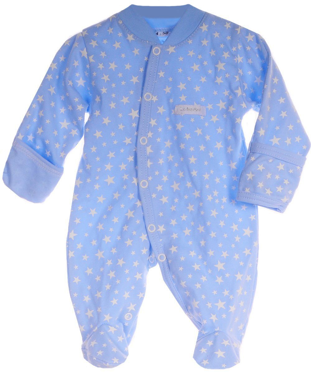 La Bortini Strampler Schlafoverall Baby Overall Schlafanzug in Blau mit Sternchen aus reiner Baumwolle, 44 50 56 62 68 74 80 86 92 98