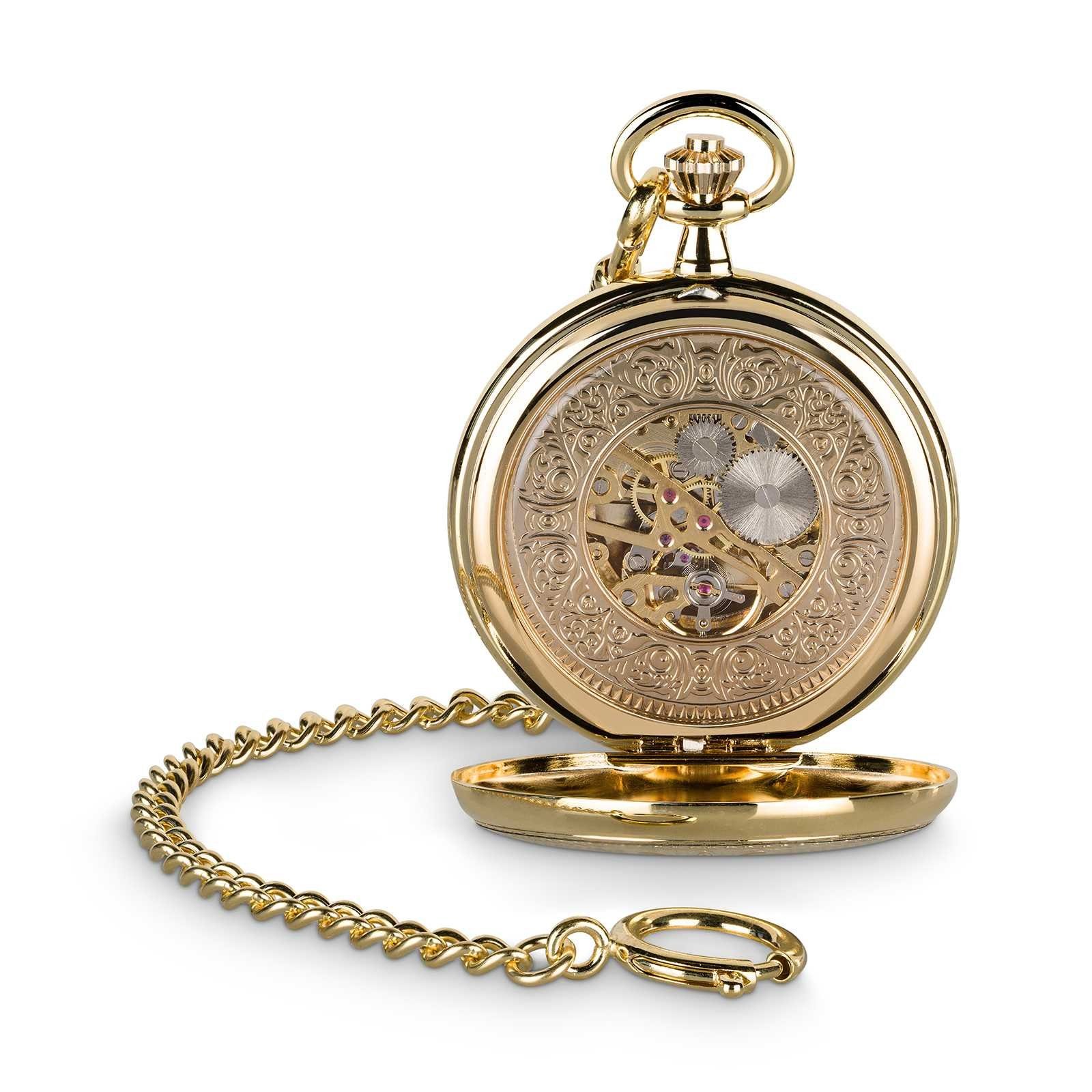 Hermann Jäckle Taschenuhr Bayreuth vergoldet II, Skelett, Handaufzug, mit Kette und Reiseetui, (mit Kette und Reiseetui), – Elegante Herrenuhr im klassischen Design
