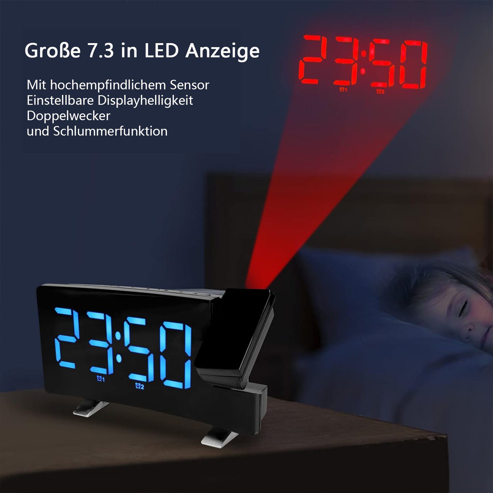 OKWISH Projektionswecker Digital Wecker Radiowecker Projektion LED Alarm Ra günstig online kaufen