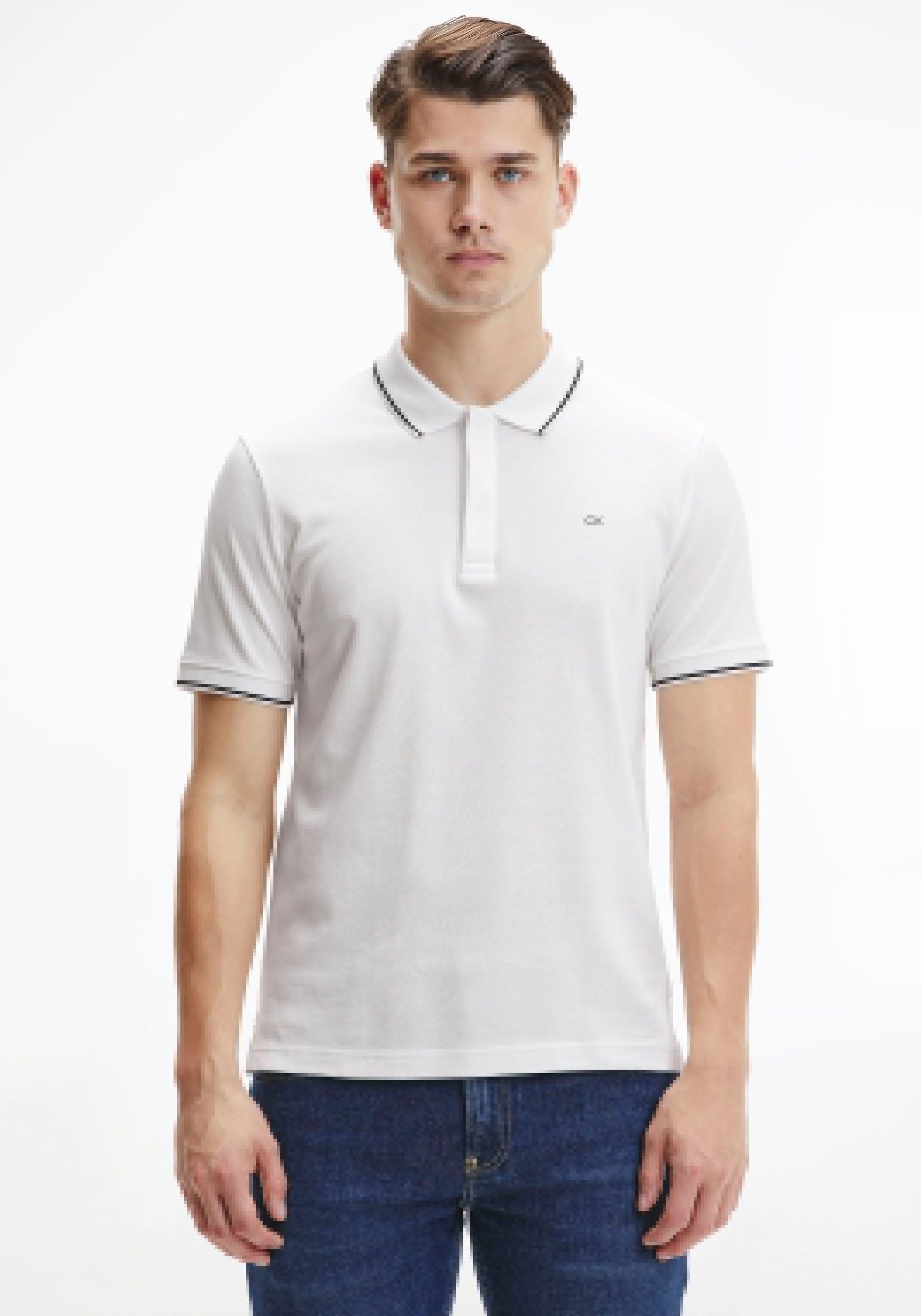 Calvin Klein Poloshirt STRETCH PIQUE TIPPING SLIM POLO bright white | Poloshirts