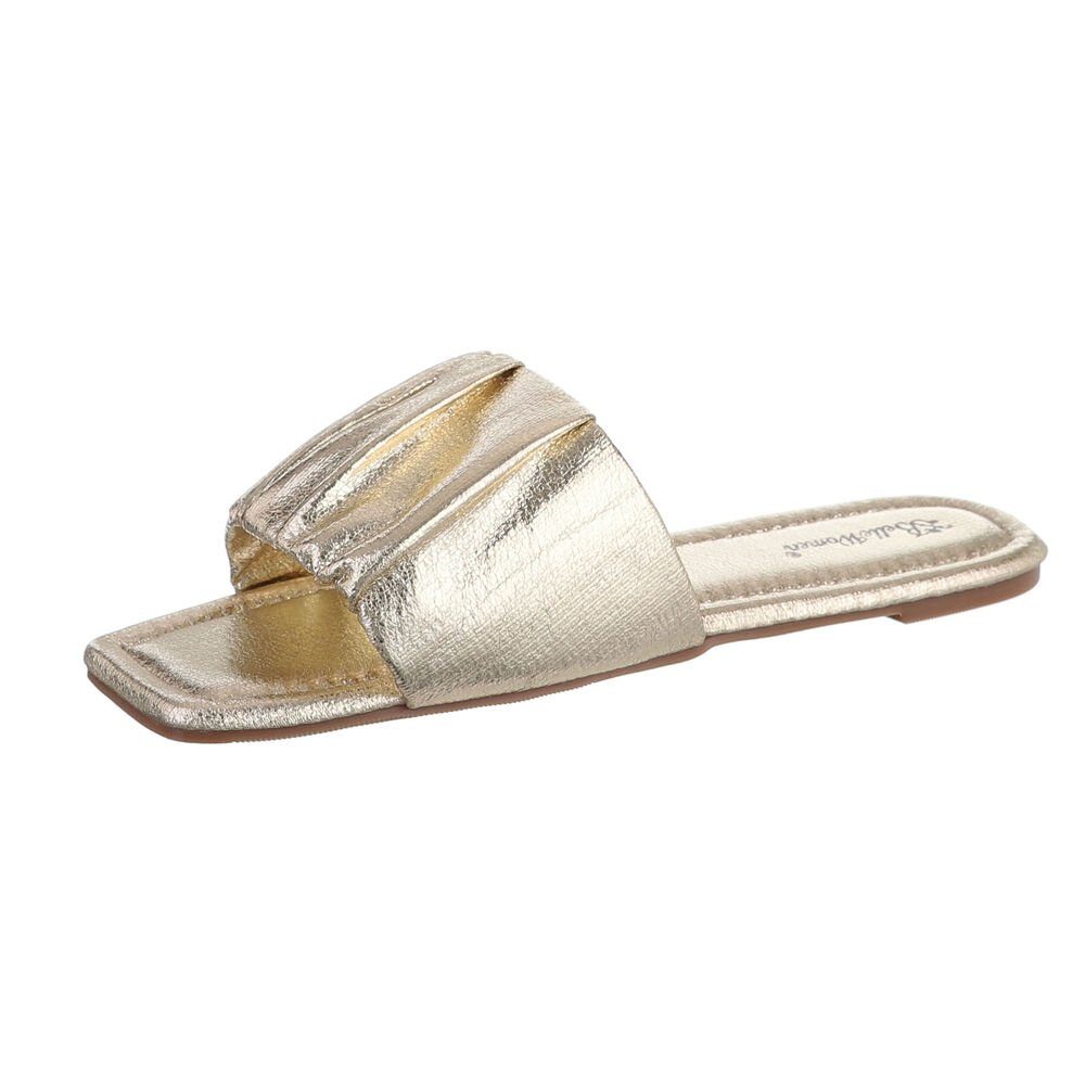 Schuhe  Ital-Design Damen Mules Freizeit Sandalette Blockabsatz Pantoletten Gold