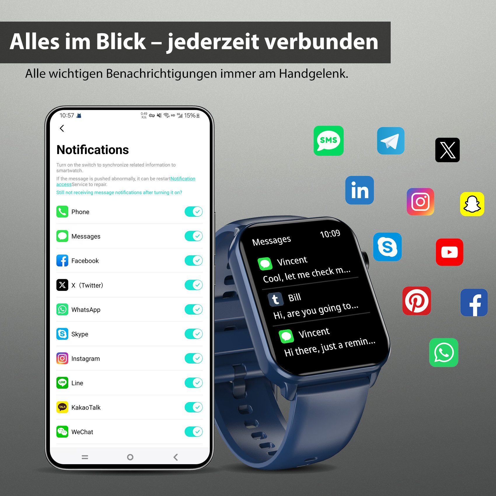 blackview Smartwatch Herren Damen, LED-Leuchte, 350mAh (6 Tage), 2 Armbänder Smartwatch (1.91 Zoll, iOS/Android), mit Wechselband aus weichemSilikon und Ladekabel, Antwort & Anruf tätigen,Herzfrequenz,Schlafmonitor,SpO2,Schritten,IP68
