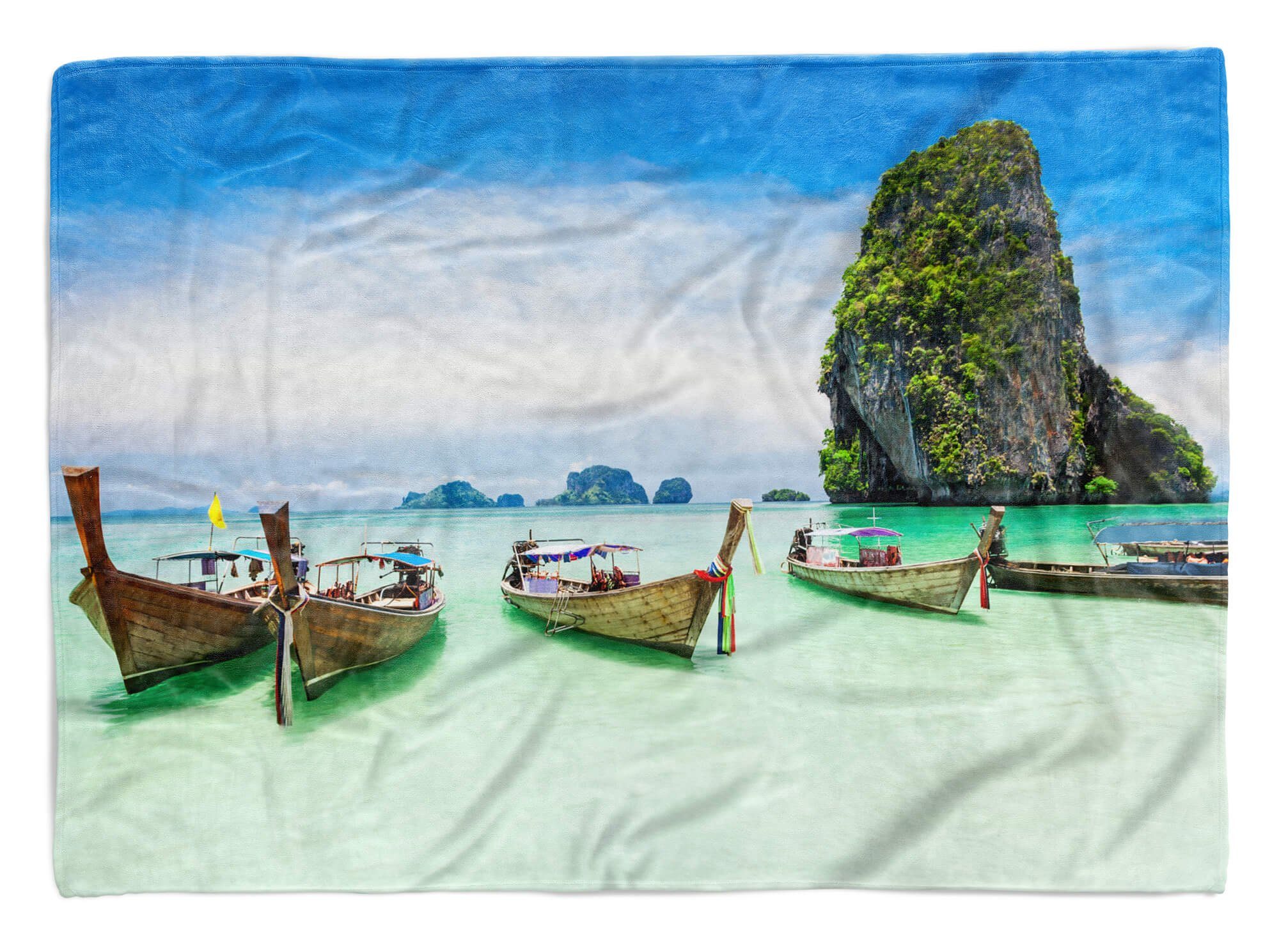 Sinus Art Handtücher Handtuch Strandhandtuch Baumwolle-Polyester-Mix Thailand Kuscheldecke Meer (1-St), Handtuch mit Fisc, Saunatuch Fotomotiv