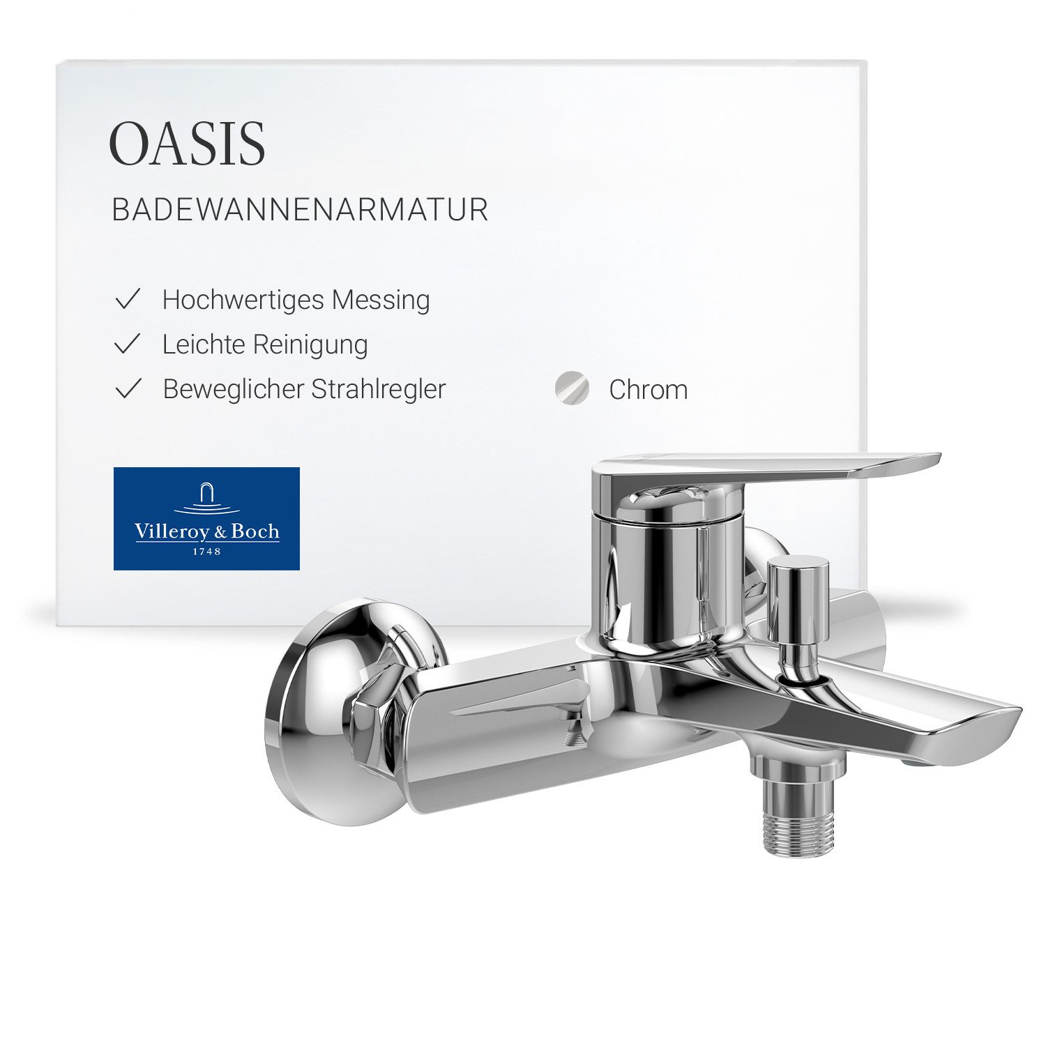 Villeroy & Boch Wannenarmatur Oasis Aufputz Wasserhahn Badewanne mit Rückflussschutz und Umstellfunktion