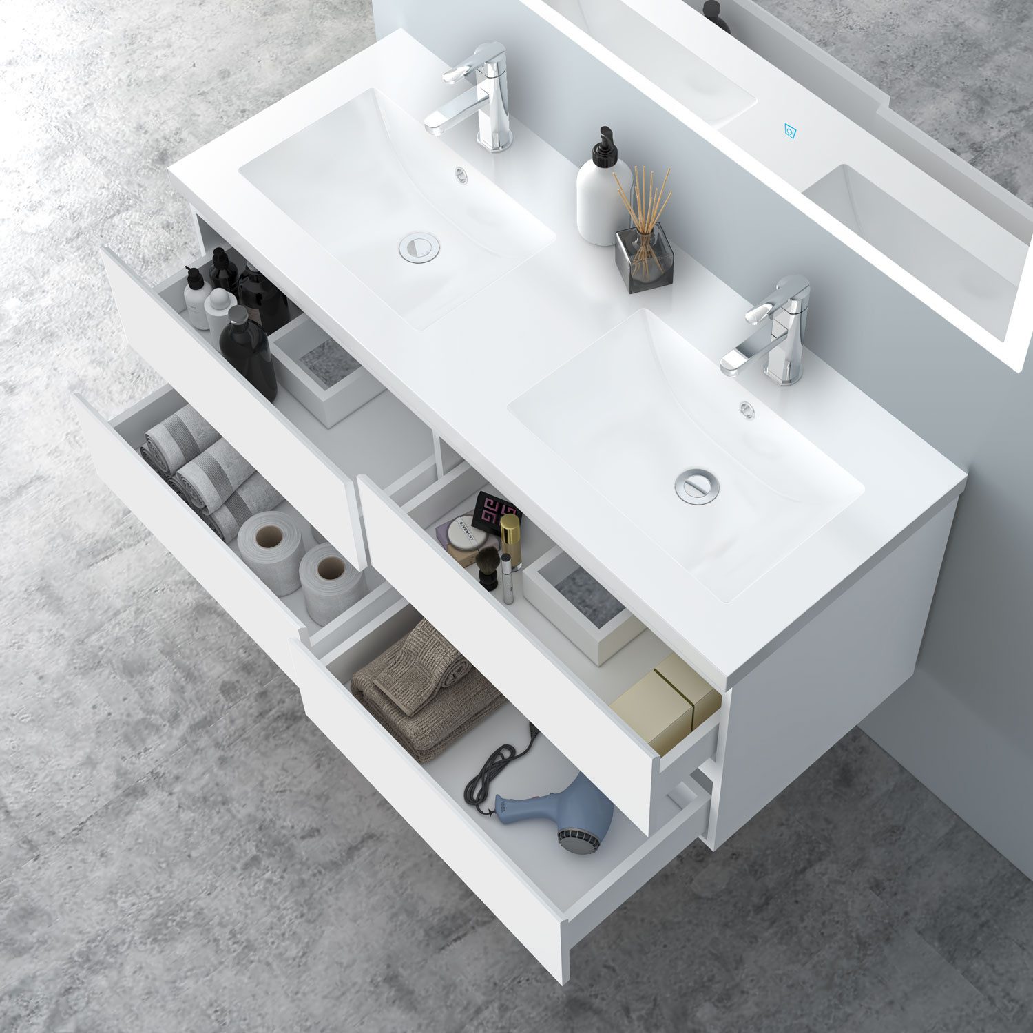 duschspa Waschtisch Waschbecken mit Unterschrank Badschrank Waschplatz Badmöbel Set, Matt, 50-120cm
