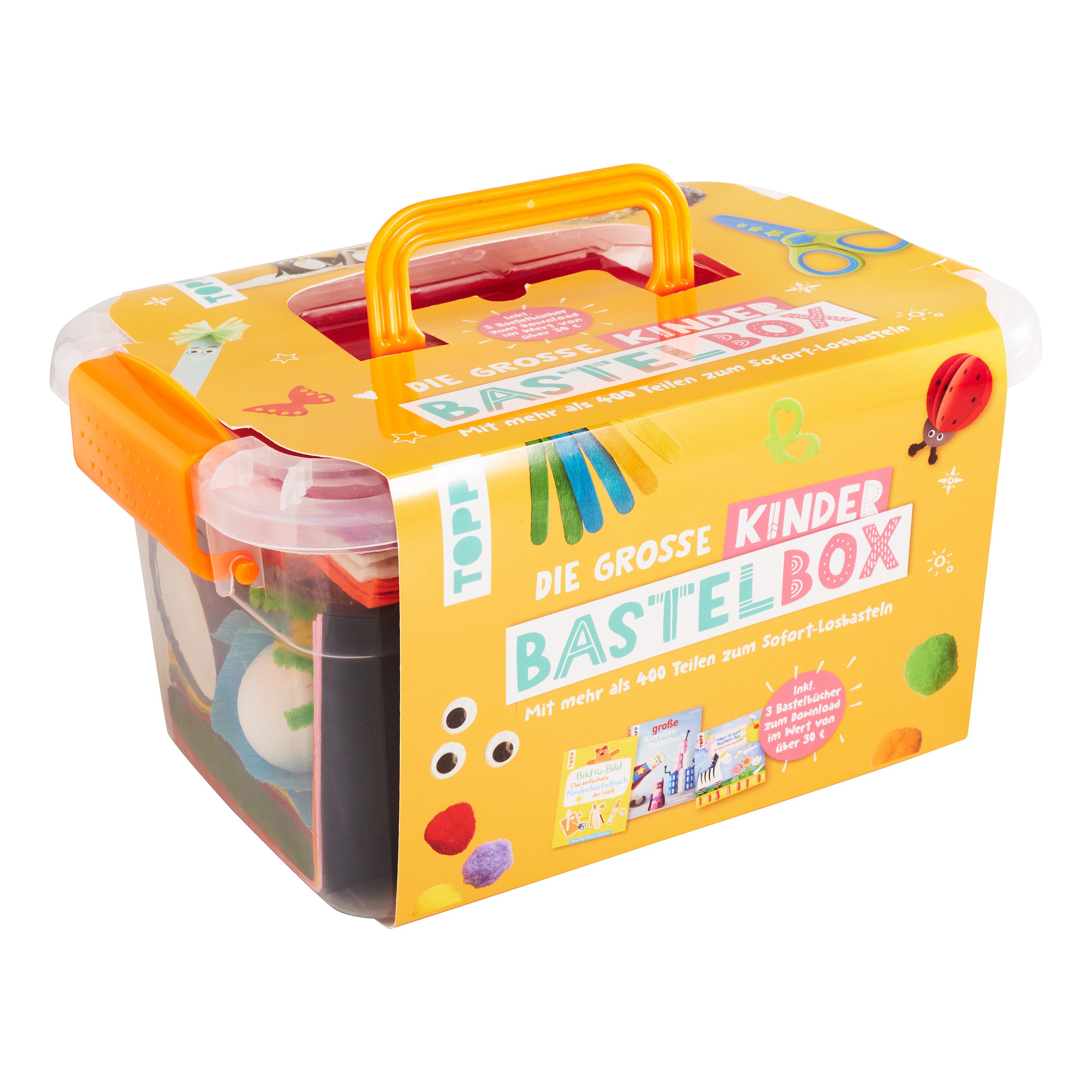 Topp Kreativset Die große Kinderbastelbox, (400-tlg), inkl. 3 Bastelbücher zum Downloaden