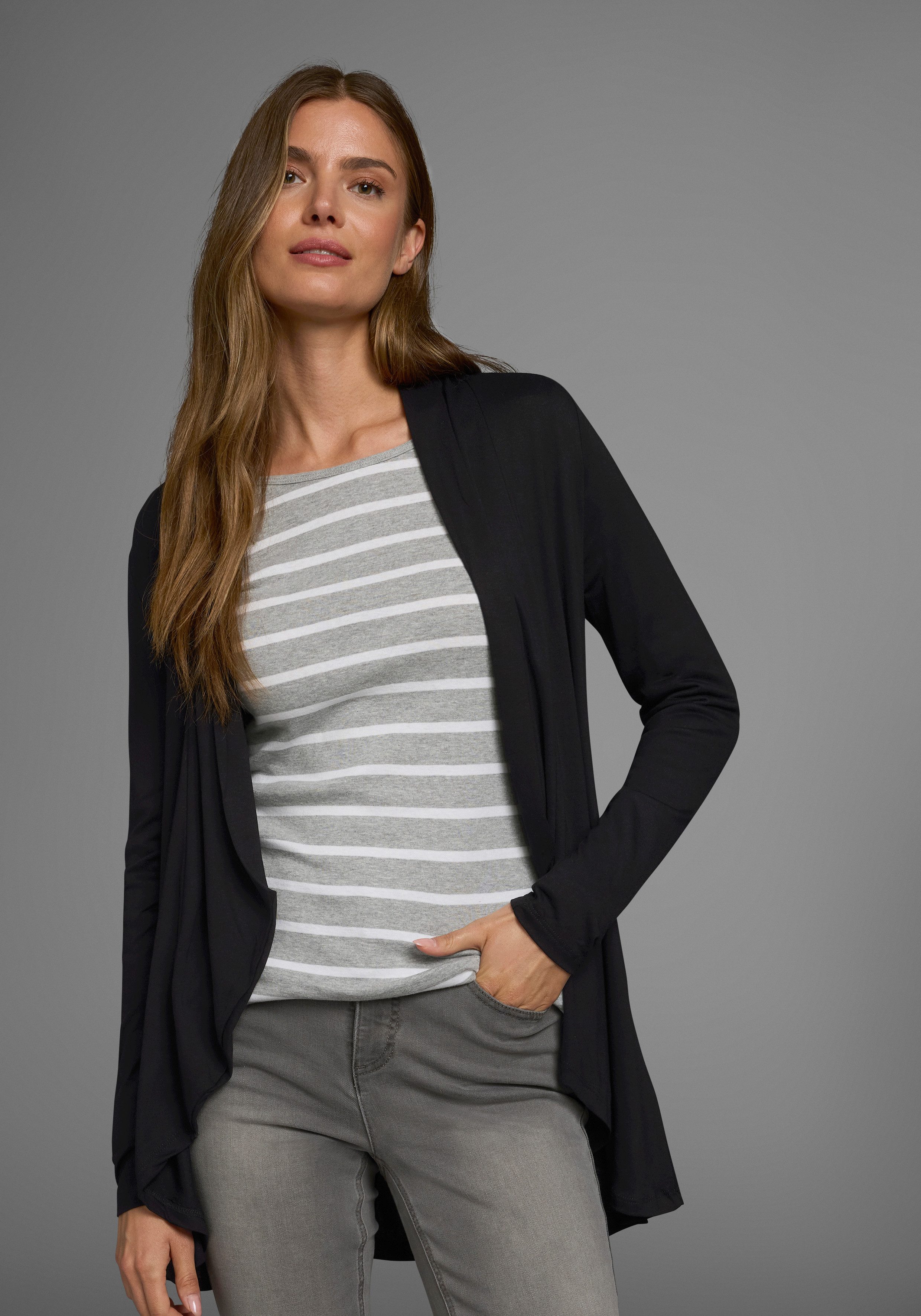 Boysen's Shirtjacke Langarm, mit Schalkragen, aus elastischem Jersey günstig online kaufen